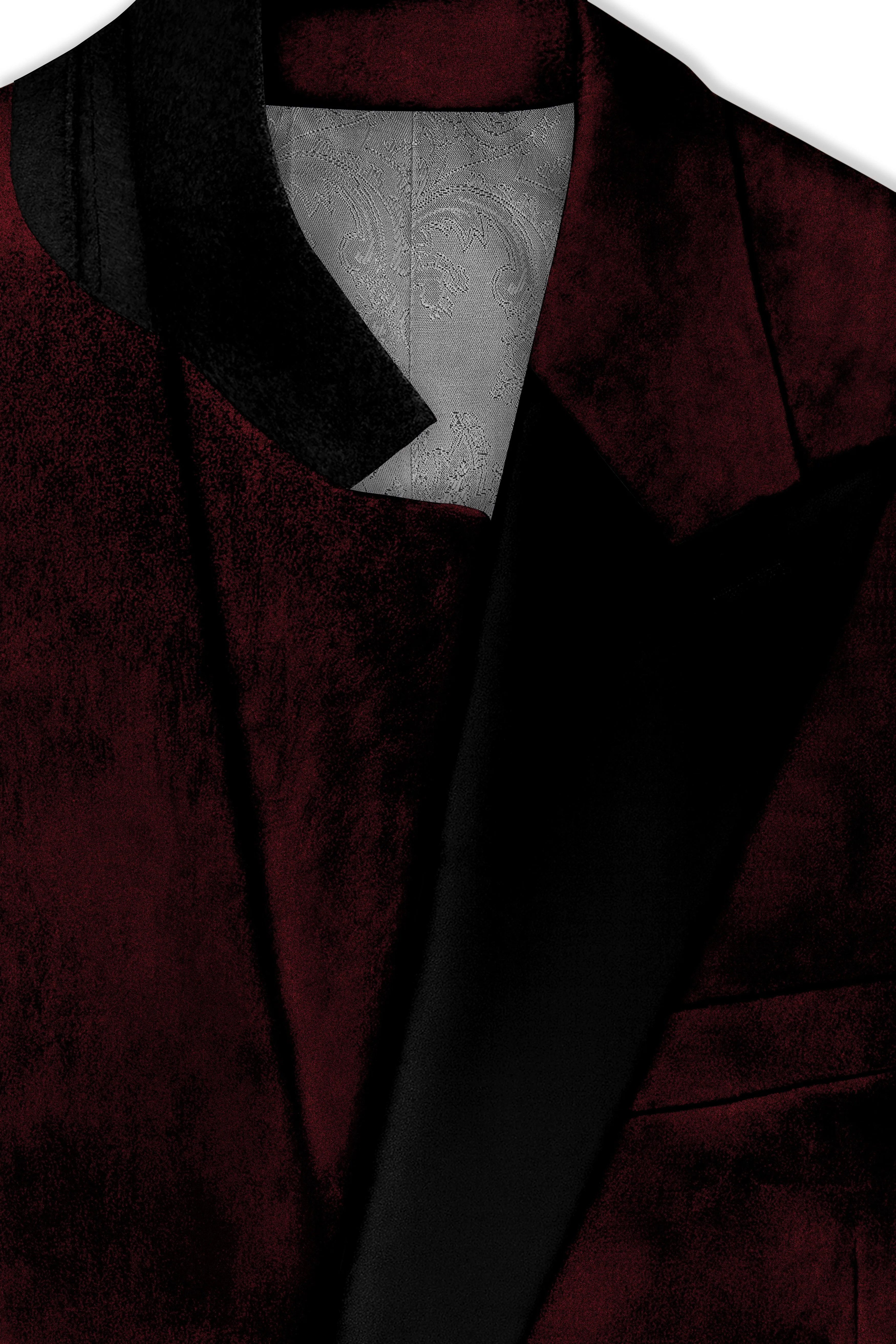 Crimson-Sepia Red Velvet Peak Lapel Tuxedo Blazer sold by French Crown product image thumbnail 5