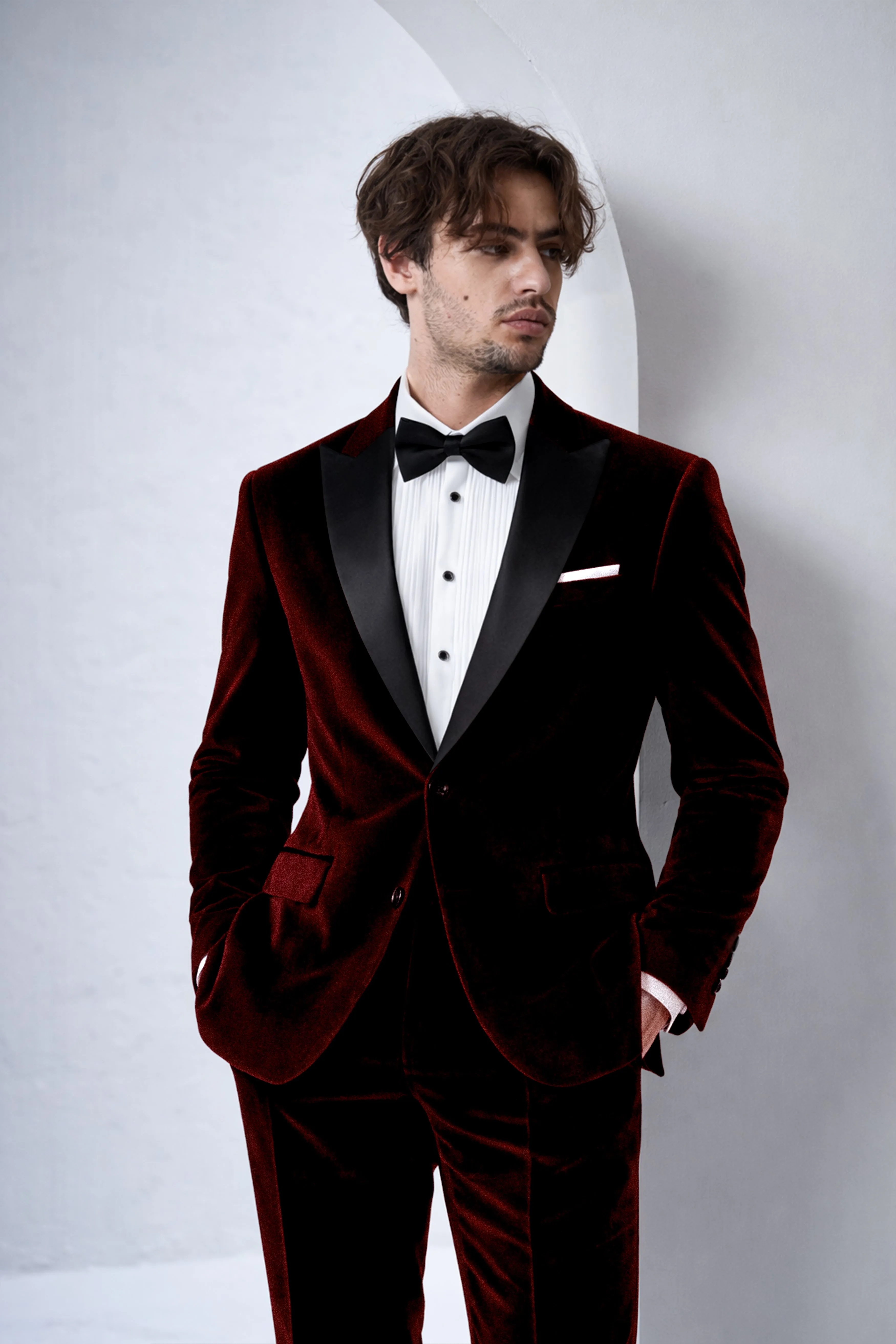 Crimson-Sepia Red Velvet Peak Lapel Tuxedo Blazer sold by French Crown product image thumbnail 4