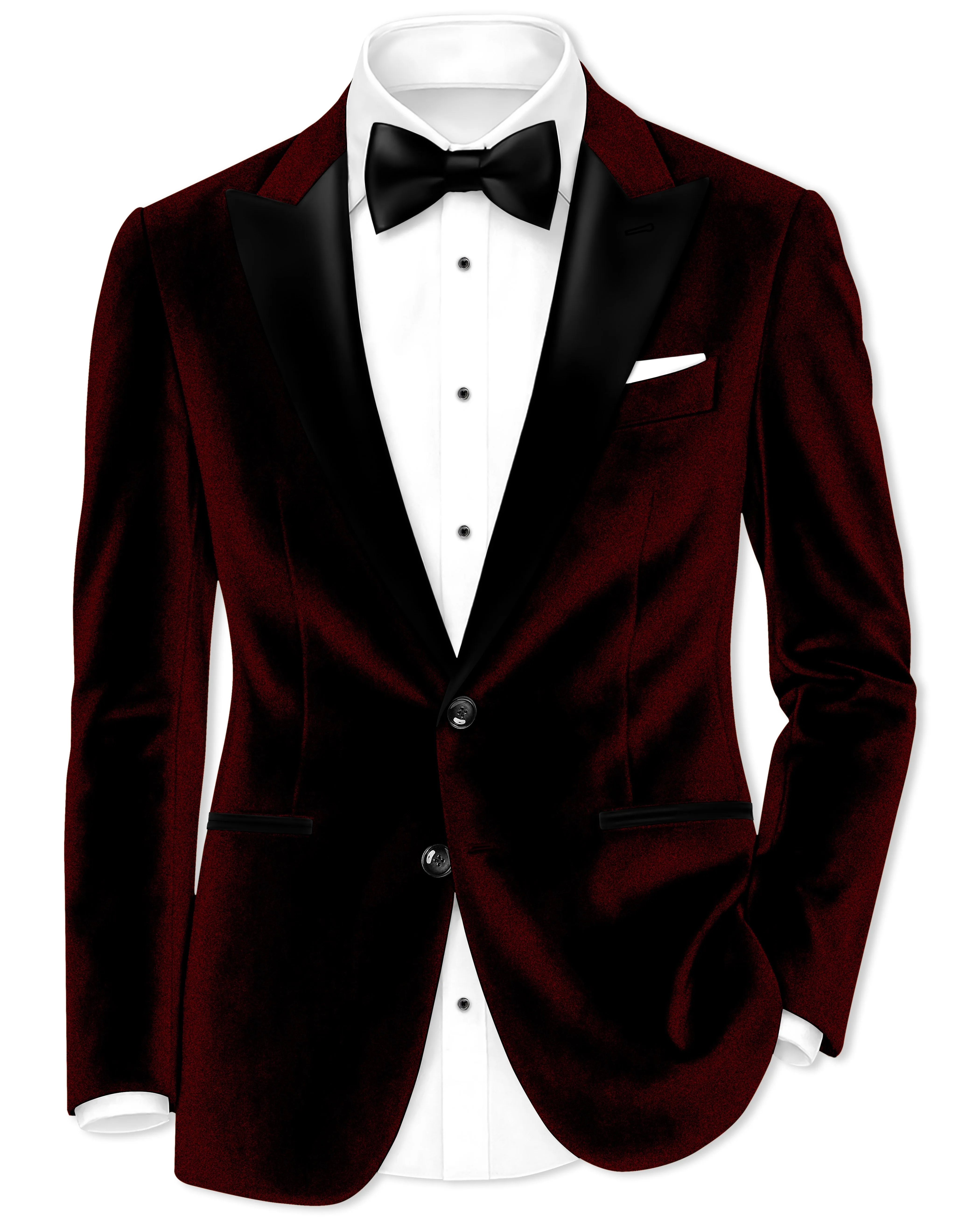 Crimson-Sepia Red Velvet Peak Lapel Tuxedo Blazer sold by French Crown