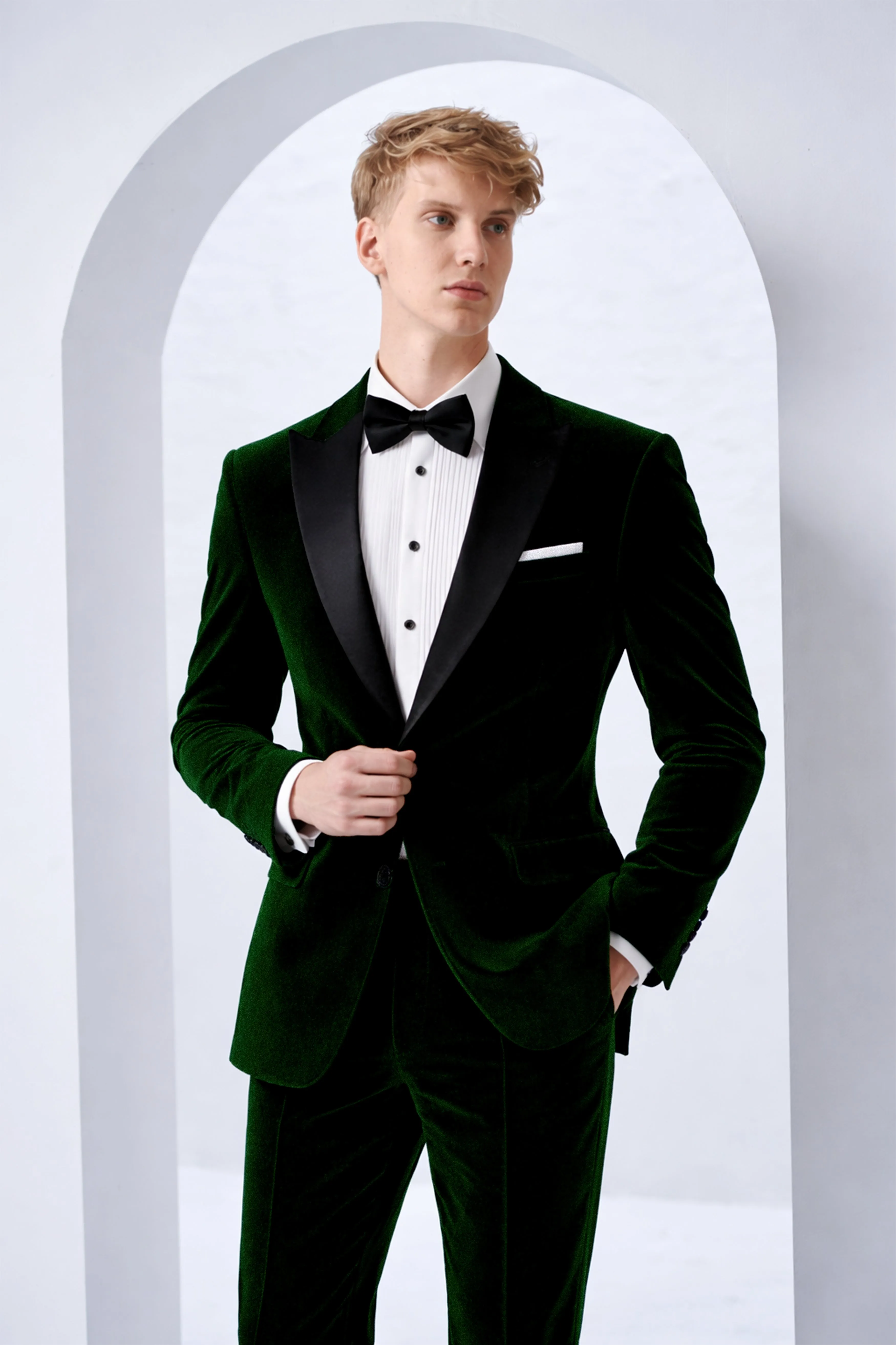 Emerald-Sacramento Green Velvet Peak Lapel Tuxedo Blazer sold by French Crown product image thumbnail 4