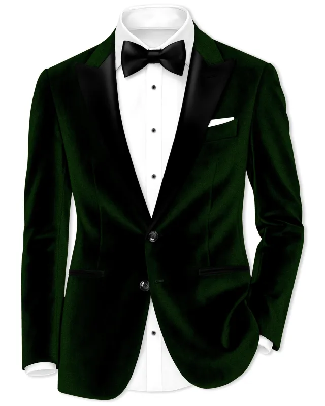 Emerald-Sacramento Green Velvet Peak Lapel Tuxedo Blazer sold by French Crown