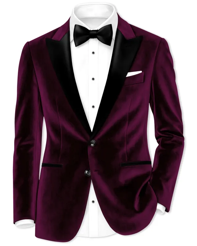 Corale-Tamarind Pink Velvet Peak Lapel Tuxedo Blazer sold by French Crown