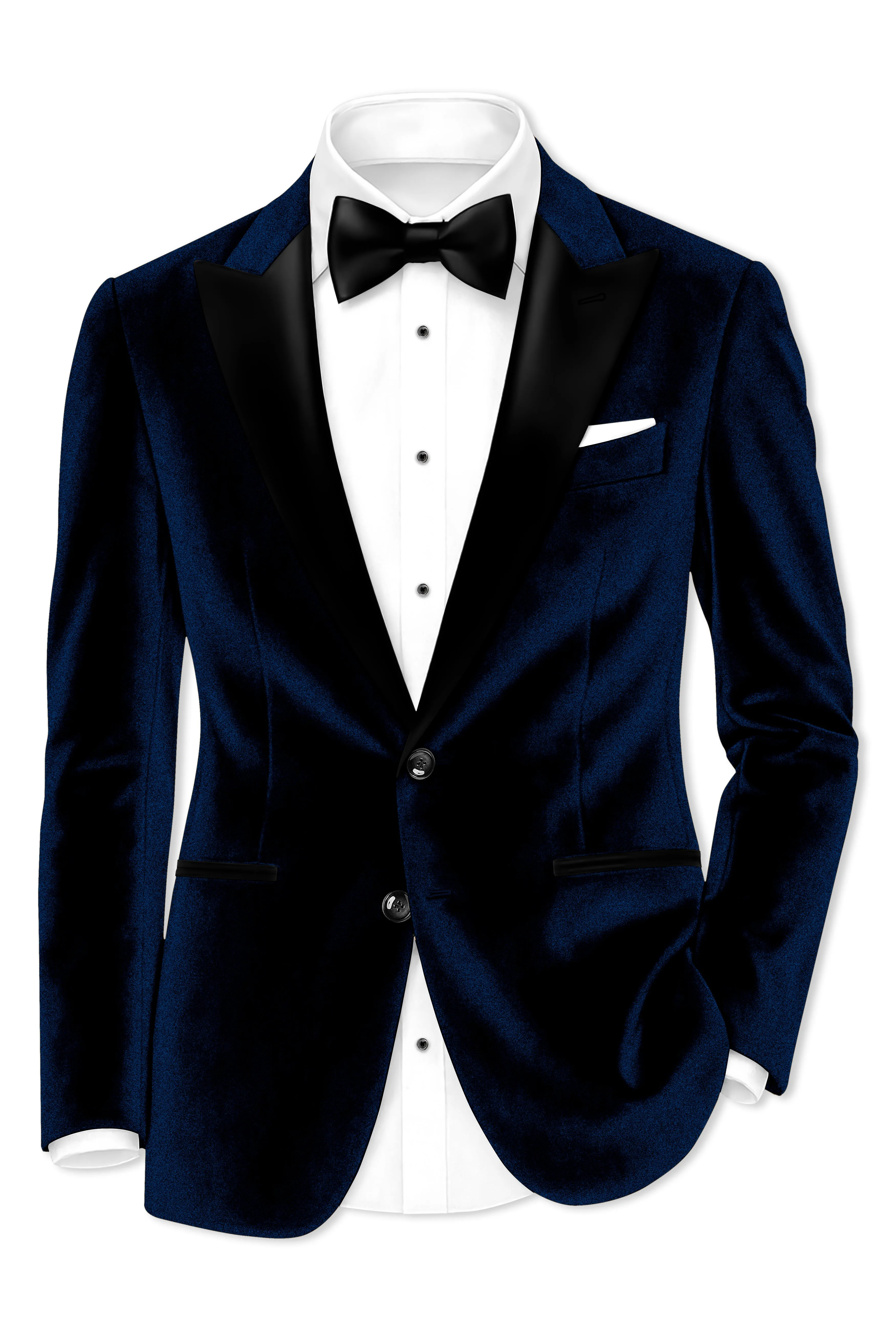 Ashen-Cinder Blue Velvet Peak Lapel Tuxedo Blazer sold by French Crown product image thumbnail 2