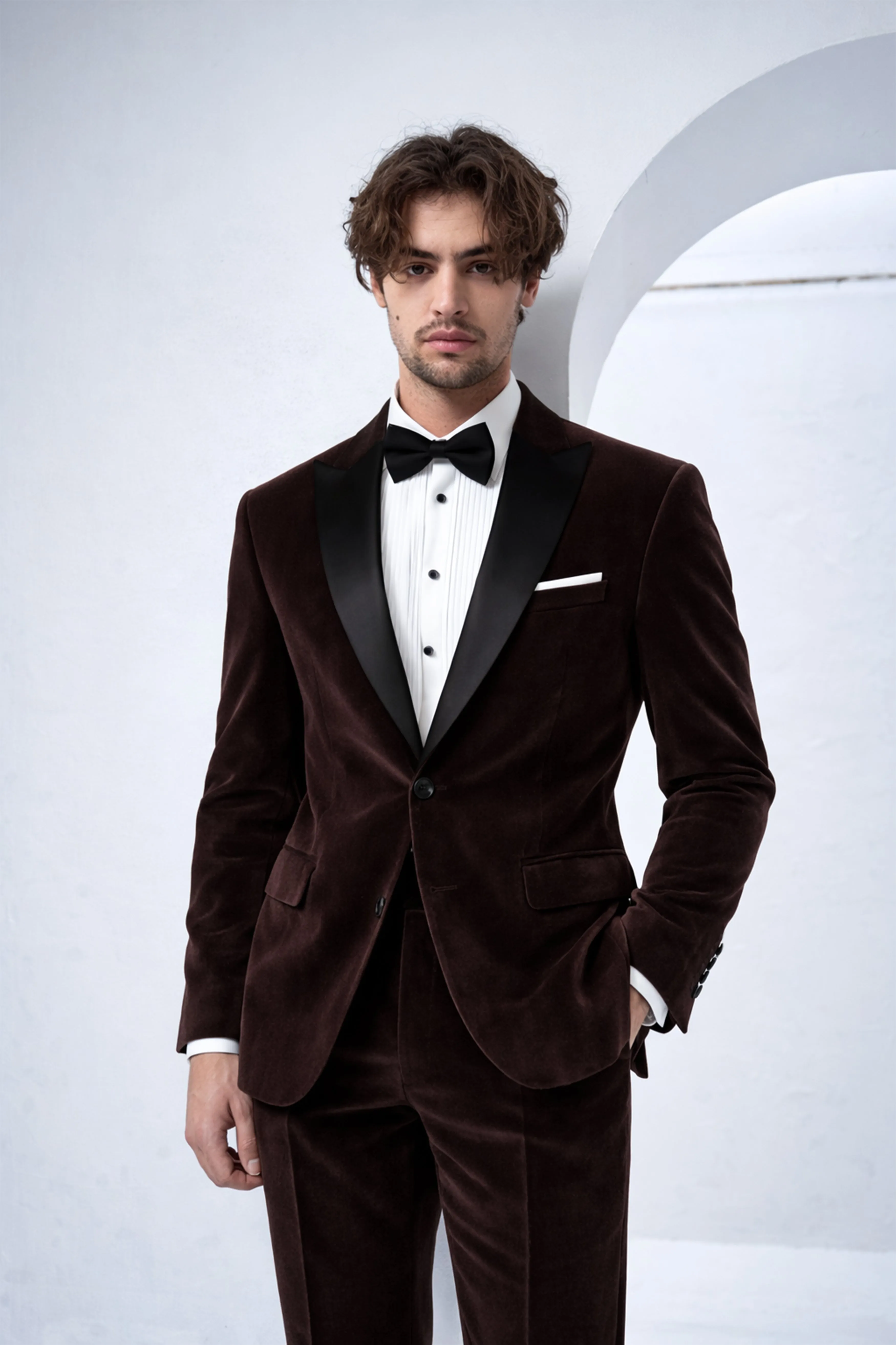 Imperial-Acadia Brown Velvet Peak Lapel Tuxedo Blazer sold by French Crown product image thumbnail 4