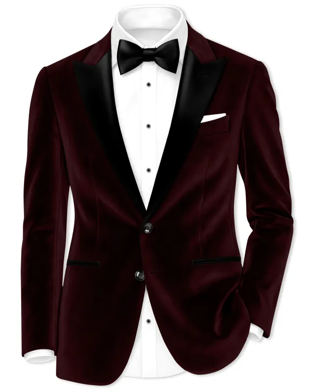 Heritage-Creole Maroon Velvet Peak Lapel Tuxedo Blazer sold by French Crown
