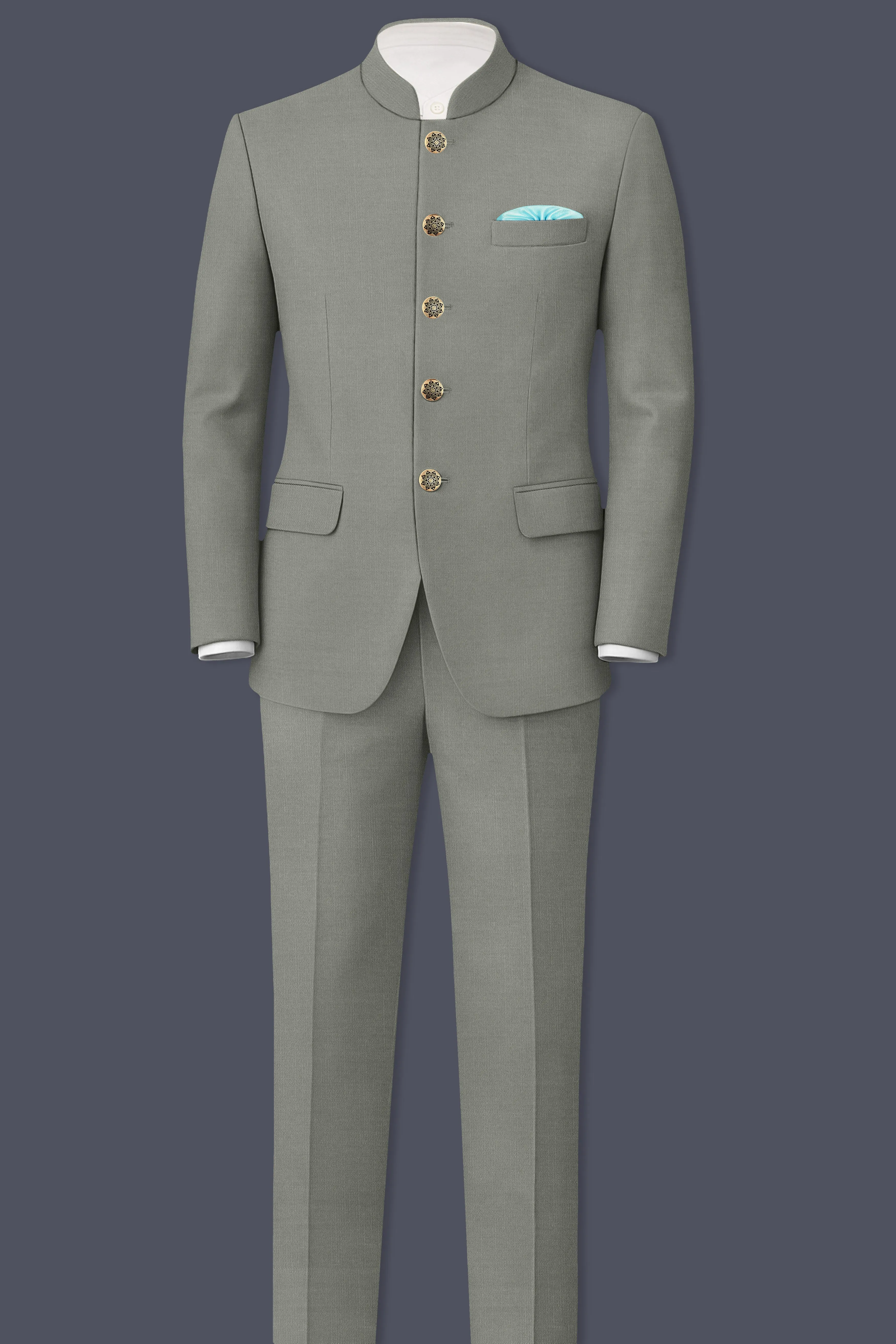 Verdure-Sage Green Wool Rich Bandhgala Slight Stretch Suits sold by French Crown product image thumbnail 4