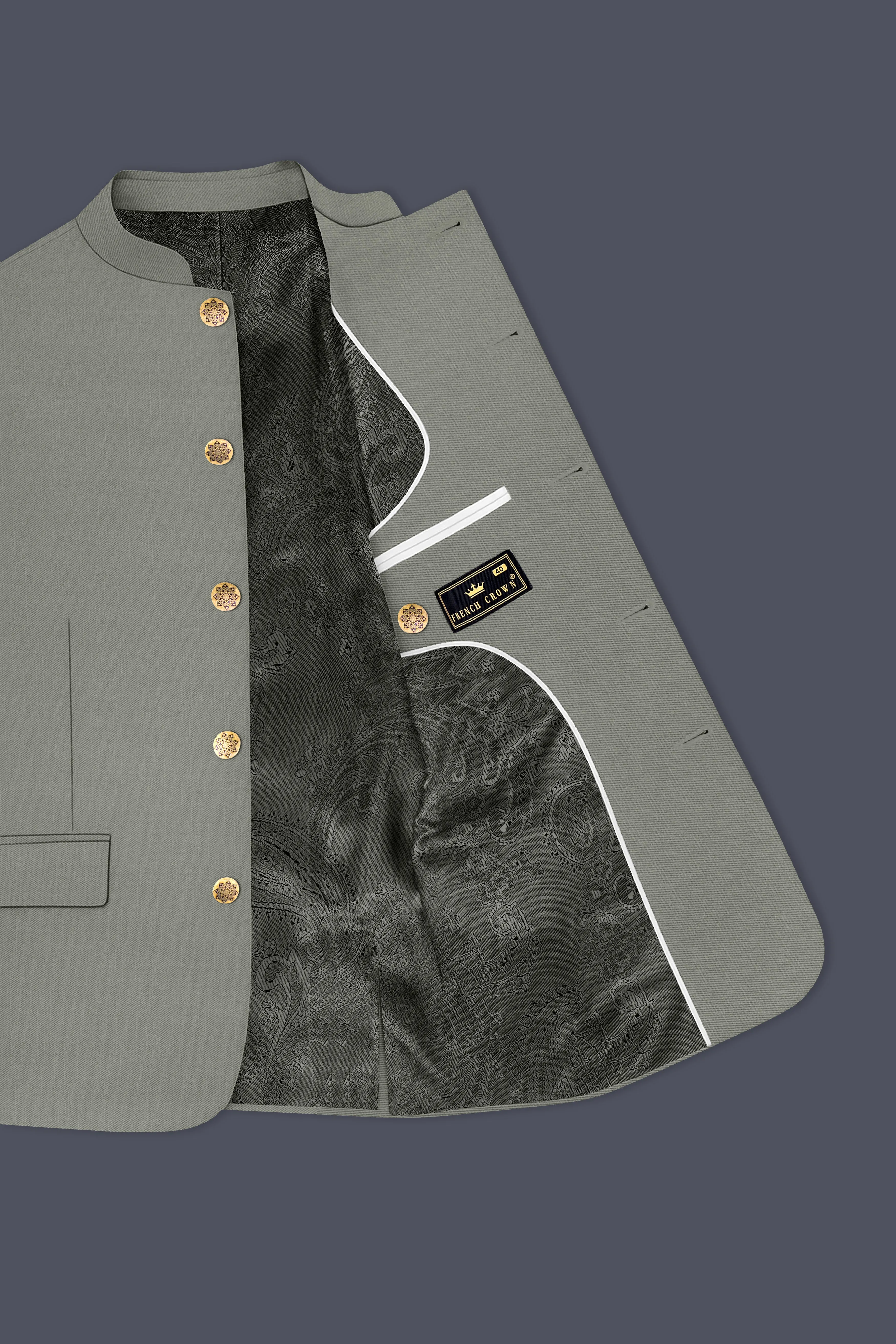 Verdure-Sage Green Wool Rich Bandhgala Slight Stretch Suits sold by French Crown product image thumbnail 5