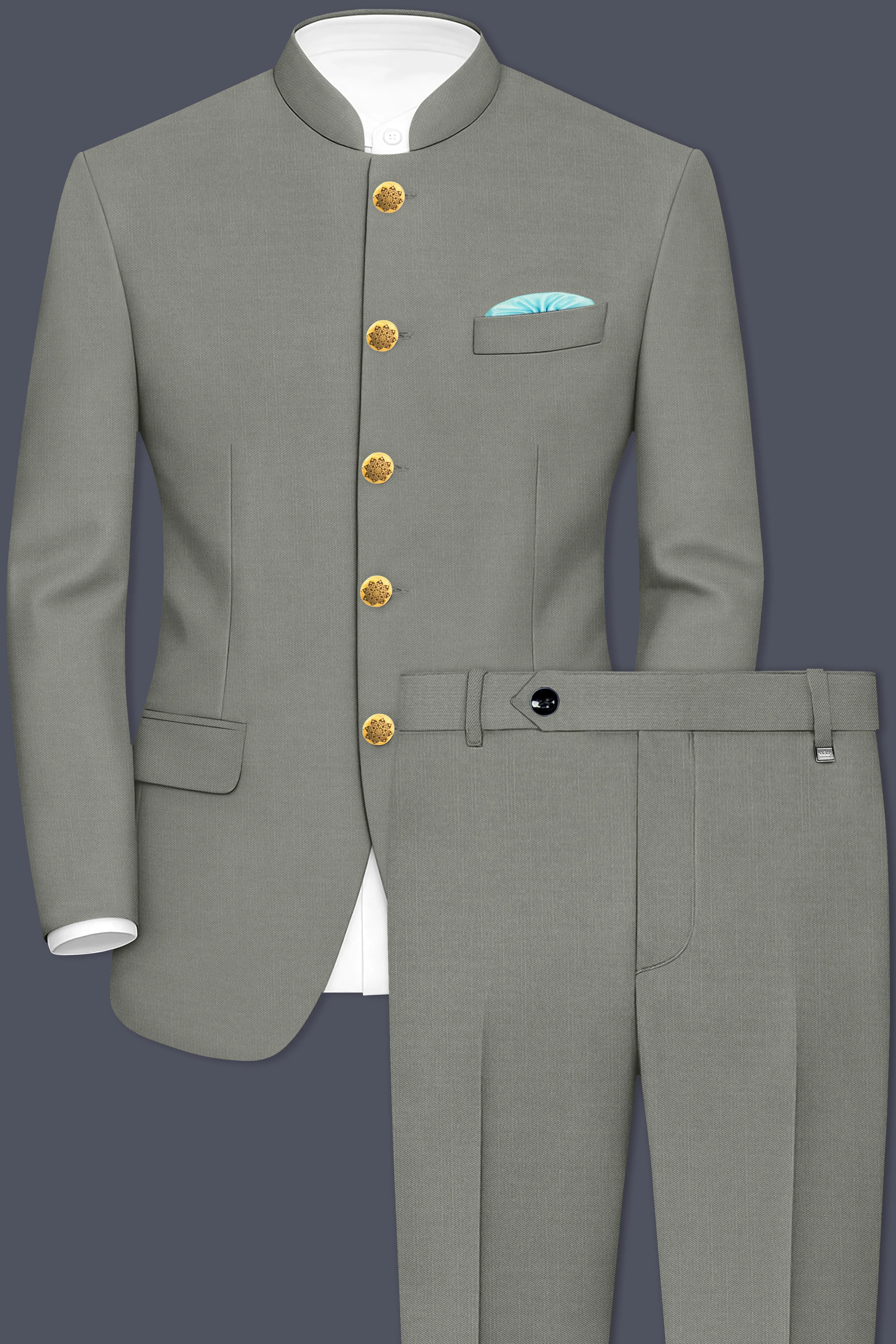 Verdure-Sage Green Wool Rich Bandhgala Slight Stretch Suits sold by French Crown product image thumbnail 2