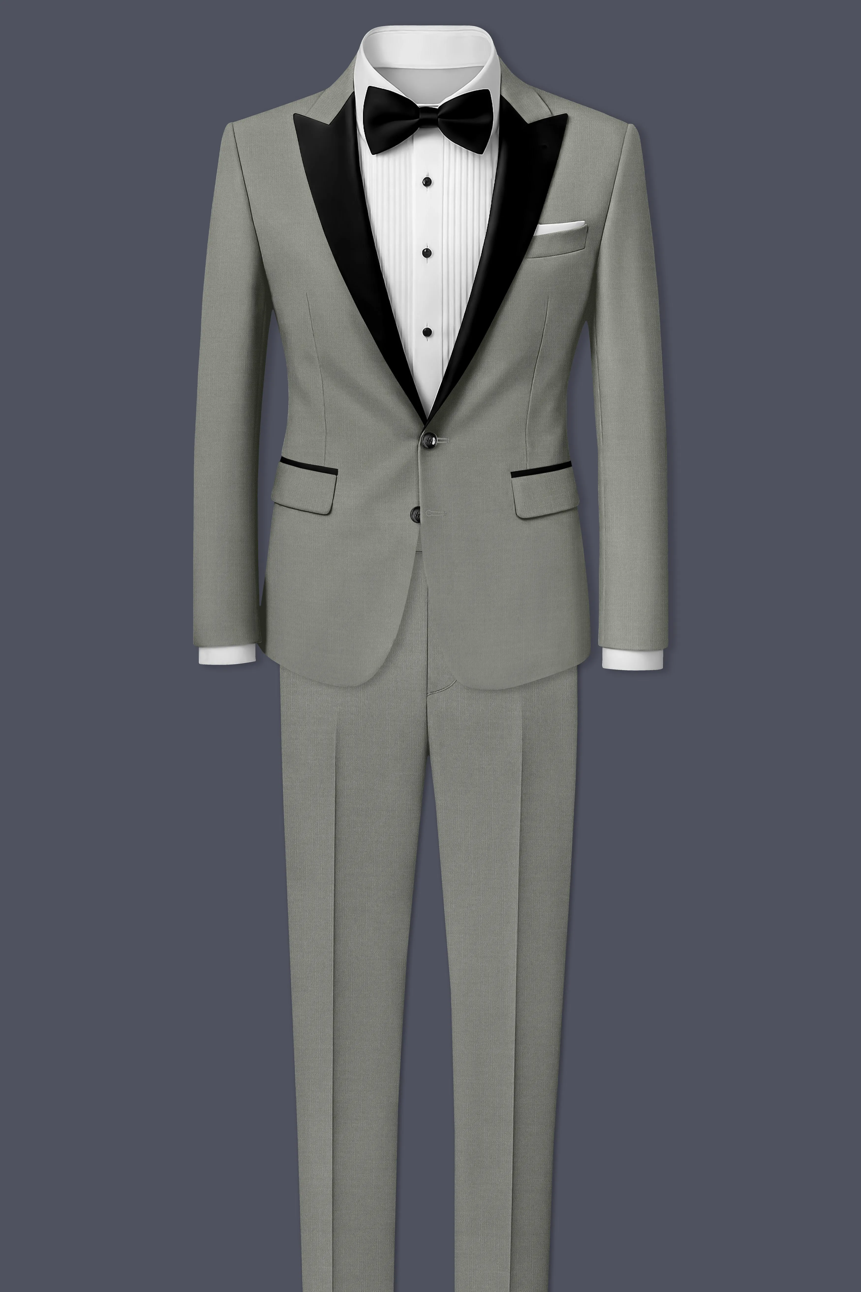 Verdure-Sage Green Wool Rich Peak Lapel Tuxedo Slight Stretch Suits sold by French Crown product image thumbnail 4