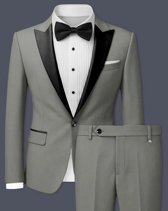 Verdure-Sage Green Wool Rich Peak Lapel Tuxedo Slight Stretch Suits made by French Crown