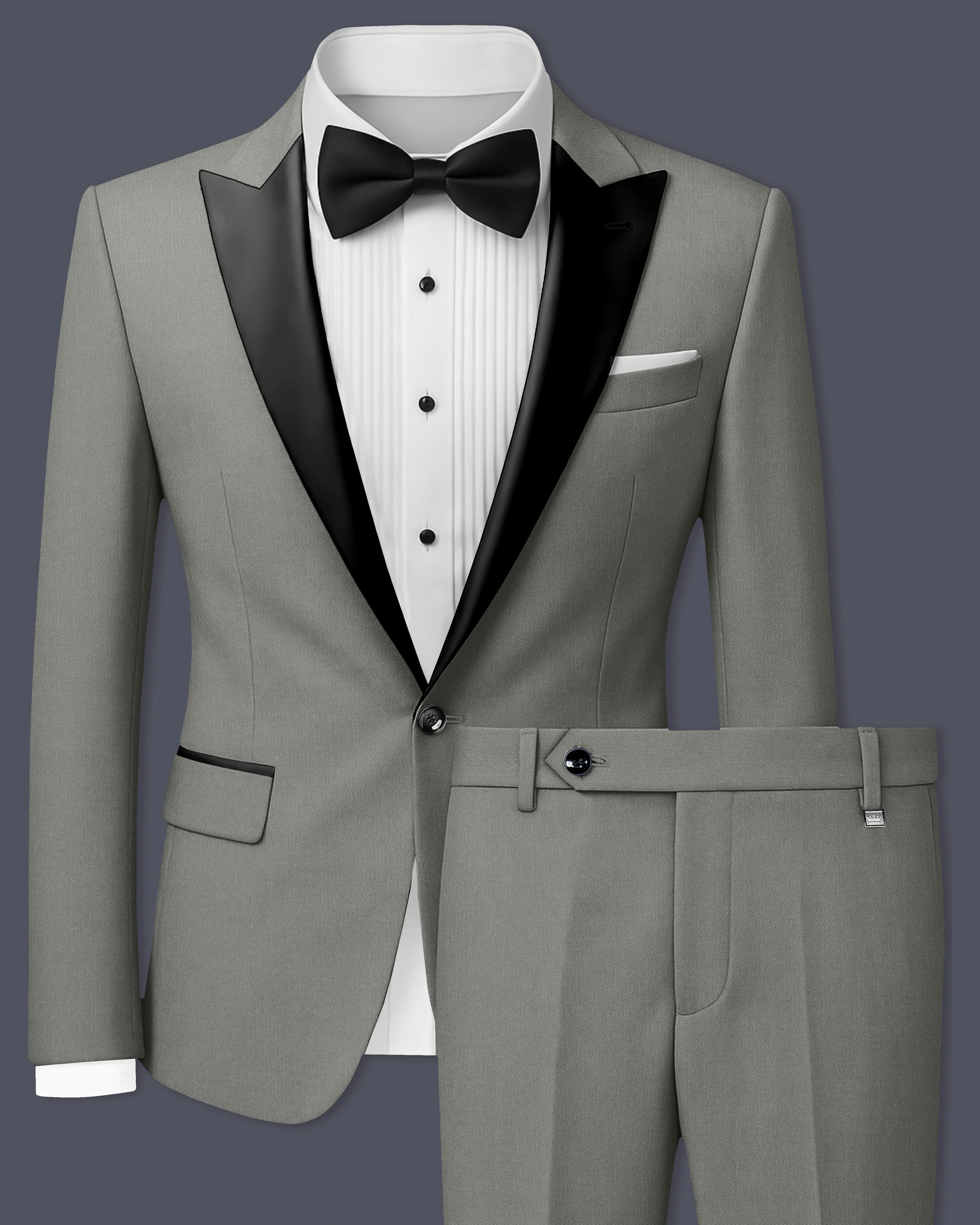 Verdure-Sage Green Wool Rich Peak Lapel Tuxedo Slight Stretch Suits sold by French Crown