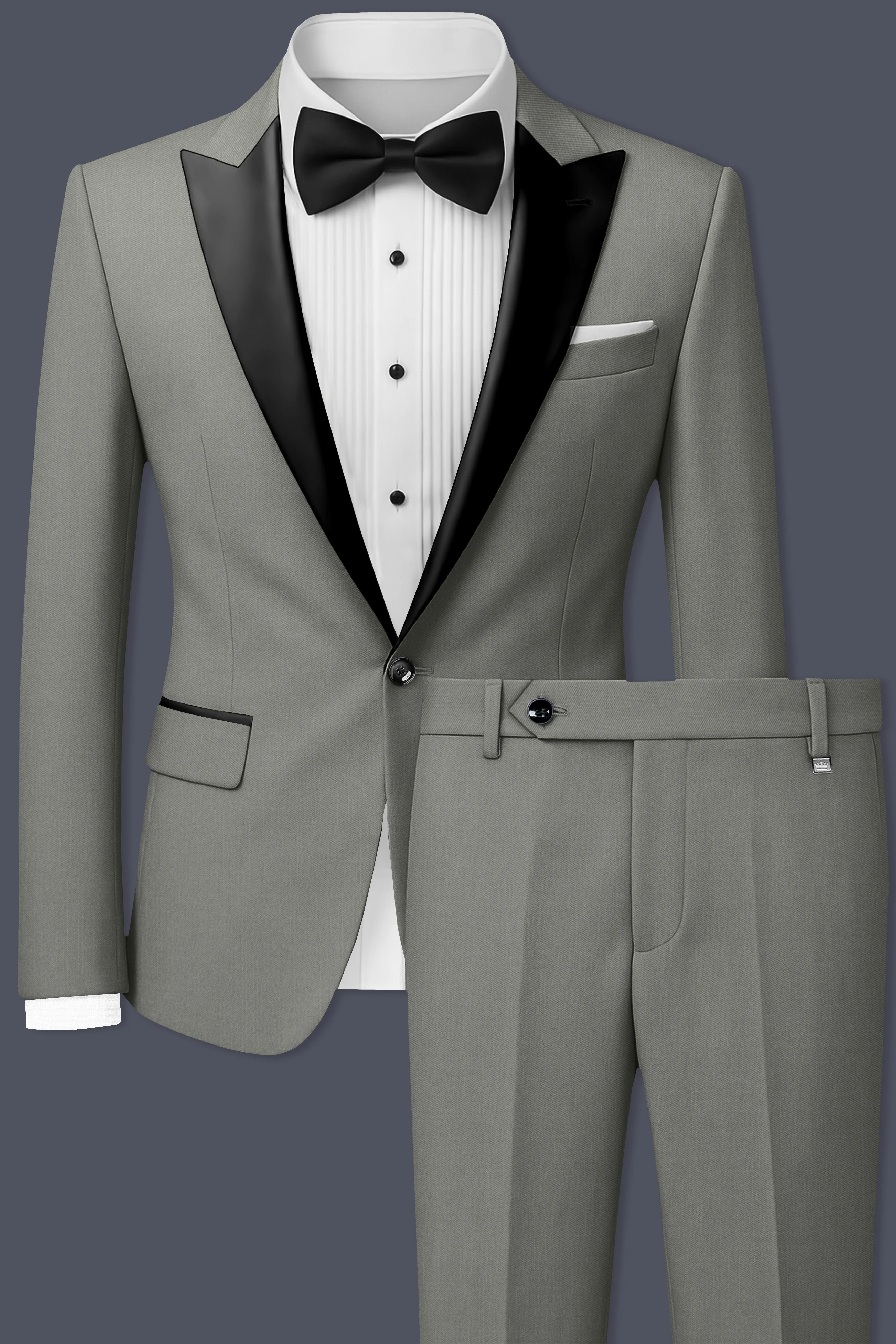 Verdure-Sage Green Wool Rich Peak Lapel Tuxedo Slight Stretch Suits sold by French Crown product image thumbnail 2