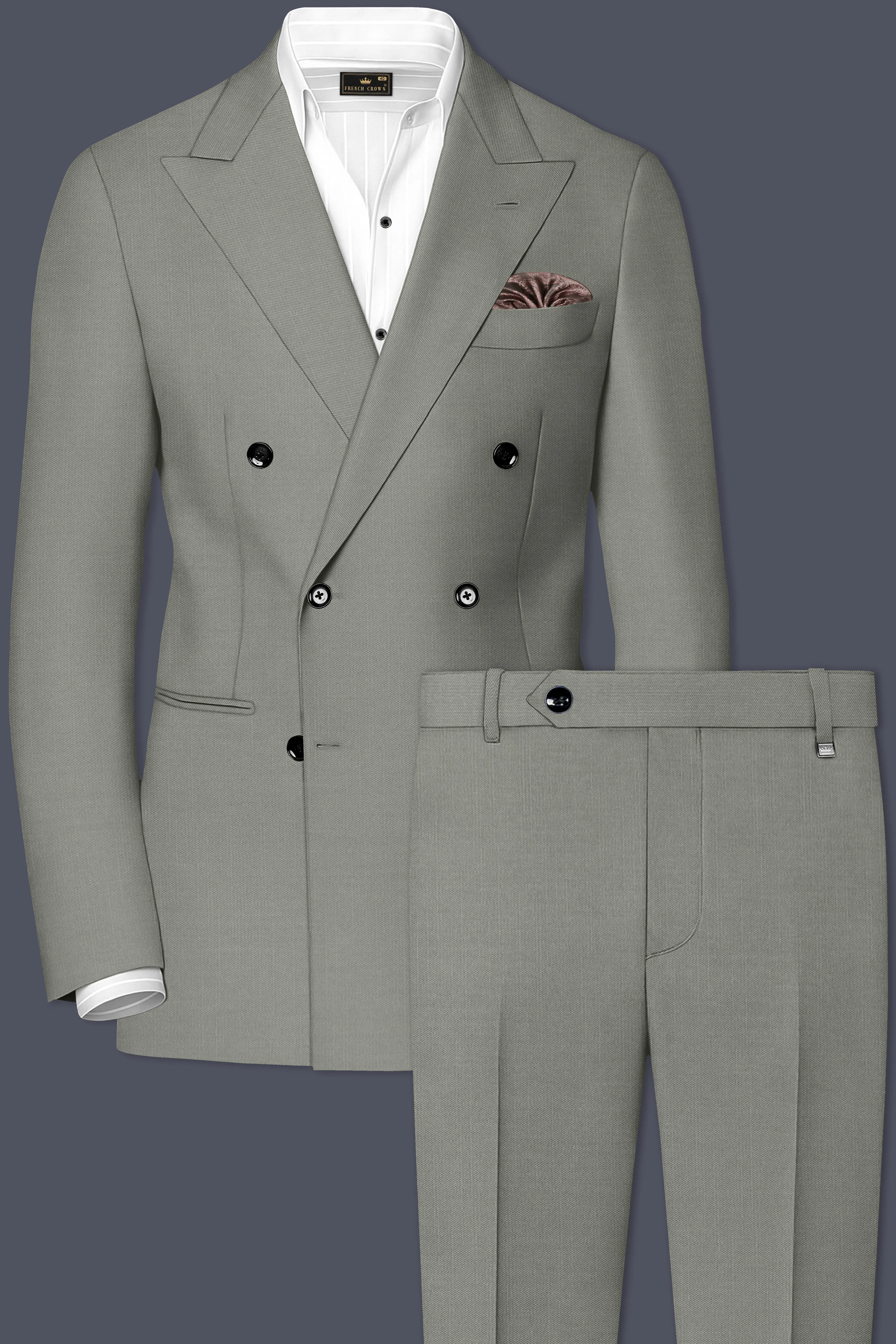 Verdure-Sage Green Wool Rich Double Breasted Slight Stretch Suits sold by French Crown product image thumbnail 2