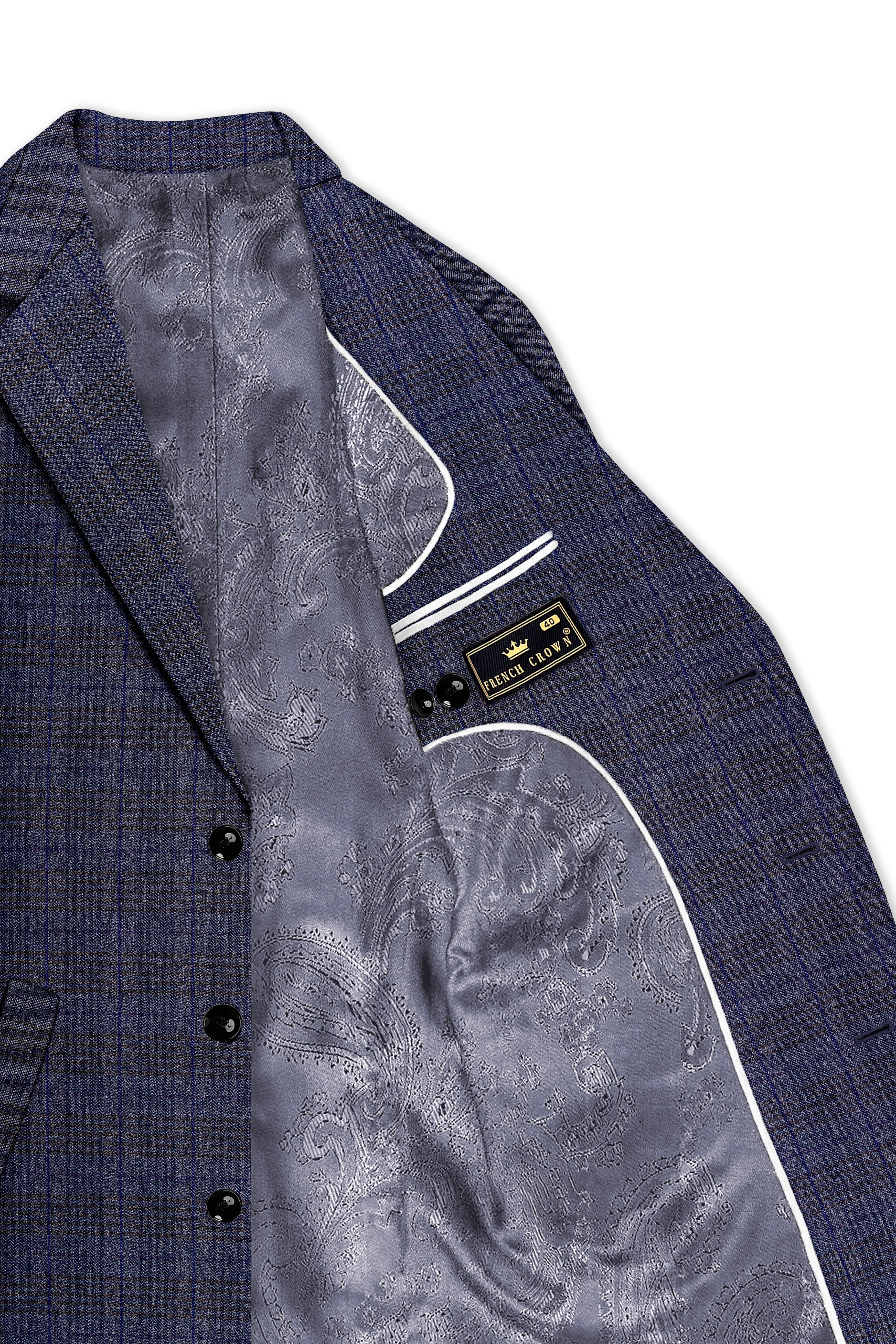 Horizon-Martinique Blue windowpane Tweed Single Breasted Overcoat With Pant sold by French Crown product image thumbnail 5