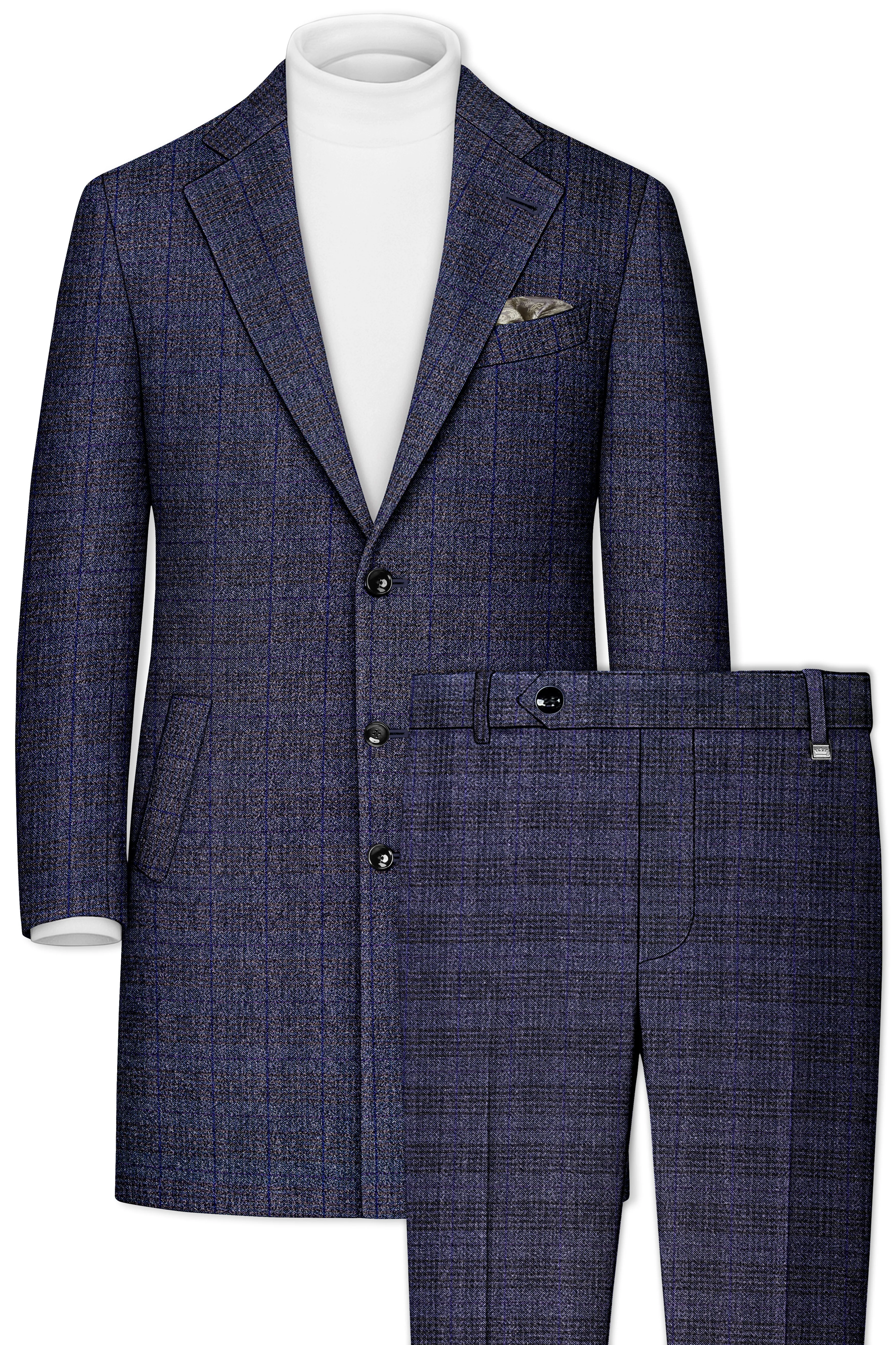 Horizon-Martinique Blue windowpane Tweed Single Breasted Overcoat With Pant sold by French Crown product image thumbnail 2