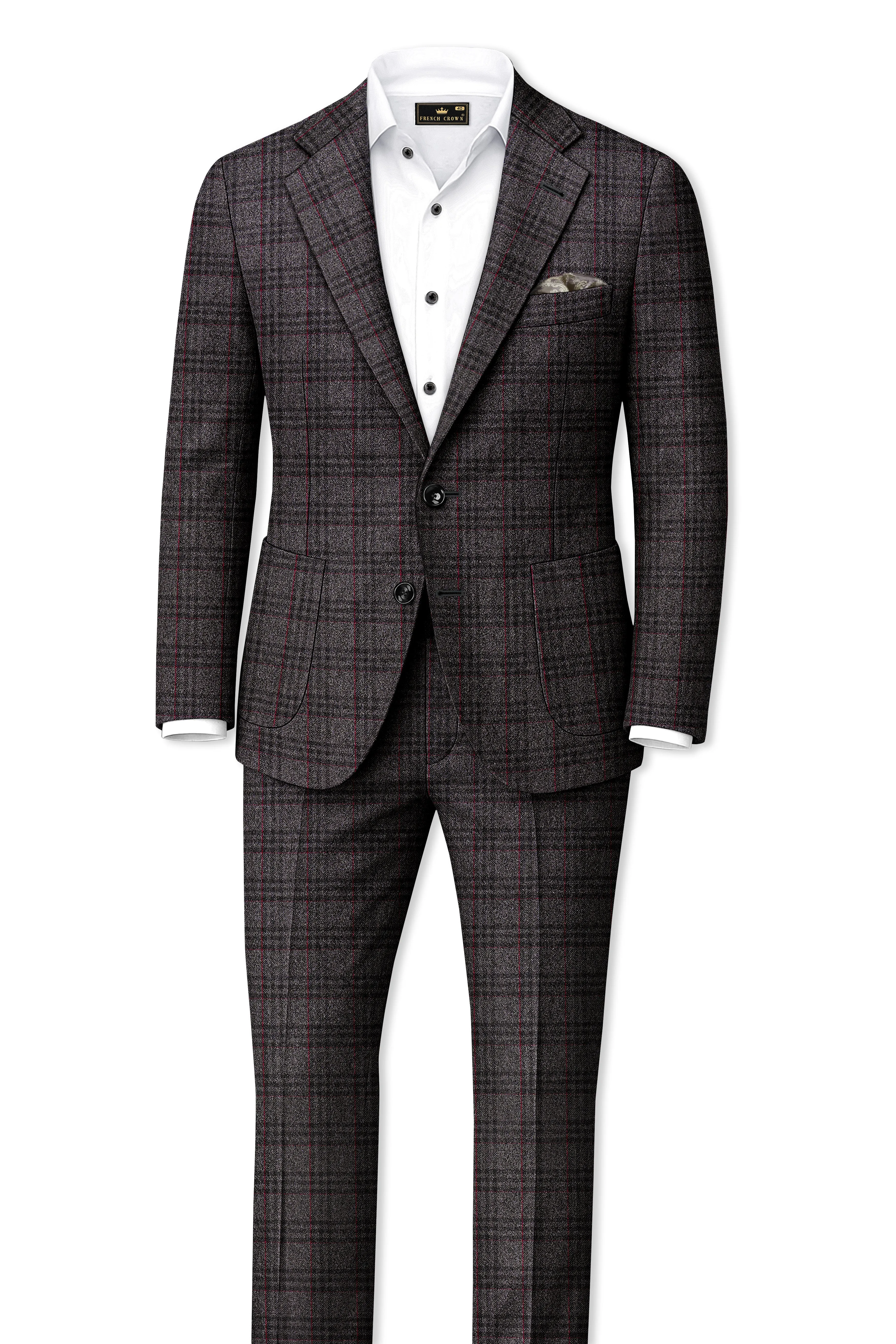 Velours-Ship Gray Plaid Tweed Single Breasted Sports Suits sold by French Crown product image thumbnail 4