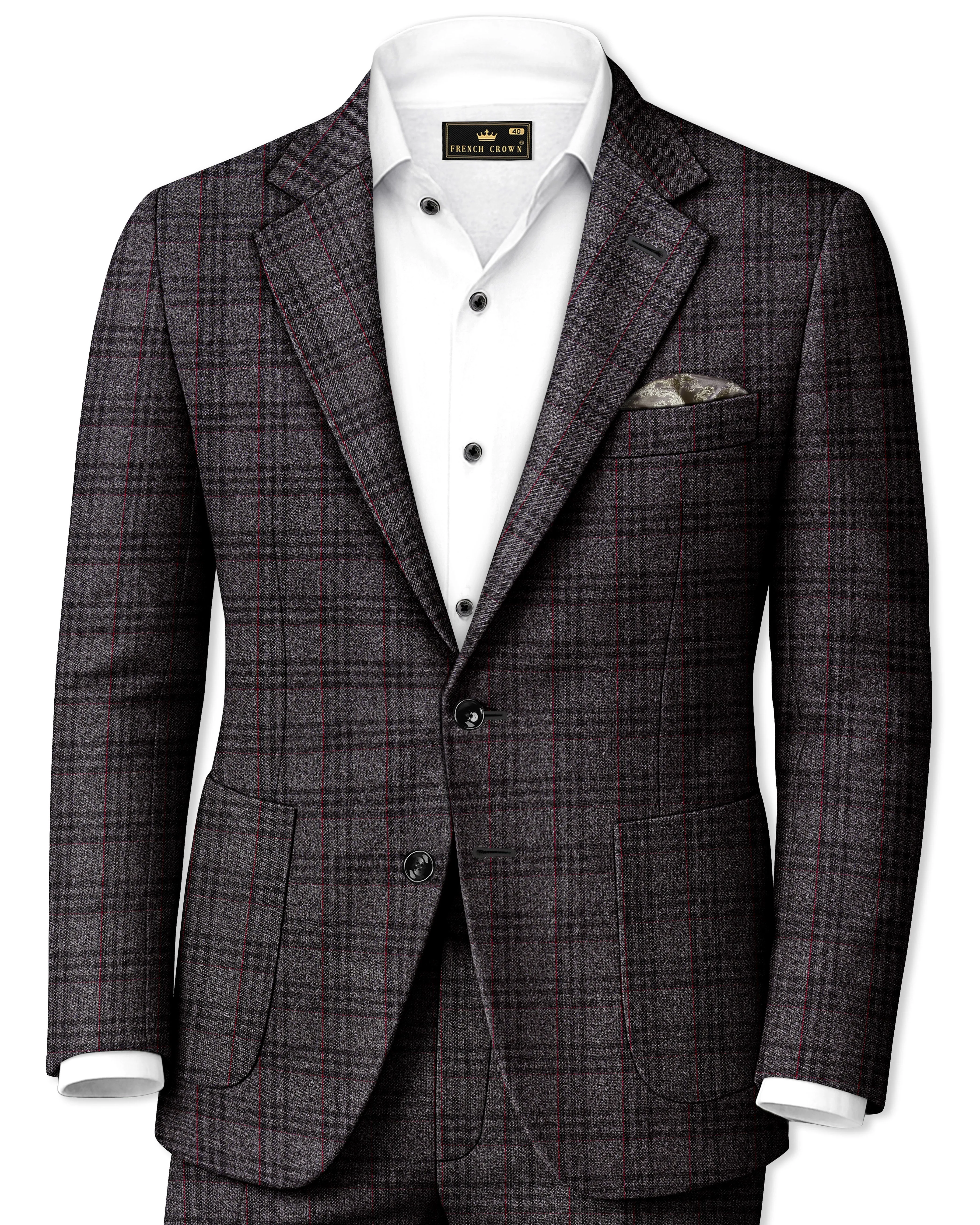 Velours-Ship Gray Plaid Tweed Single Breasted Sports Suits sold by French Crown