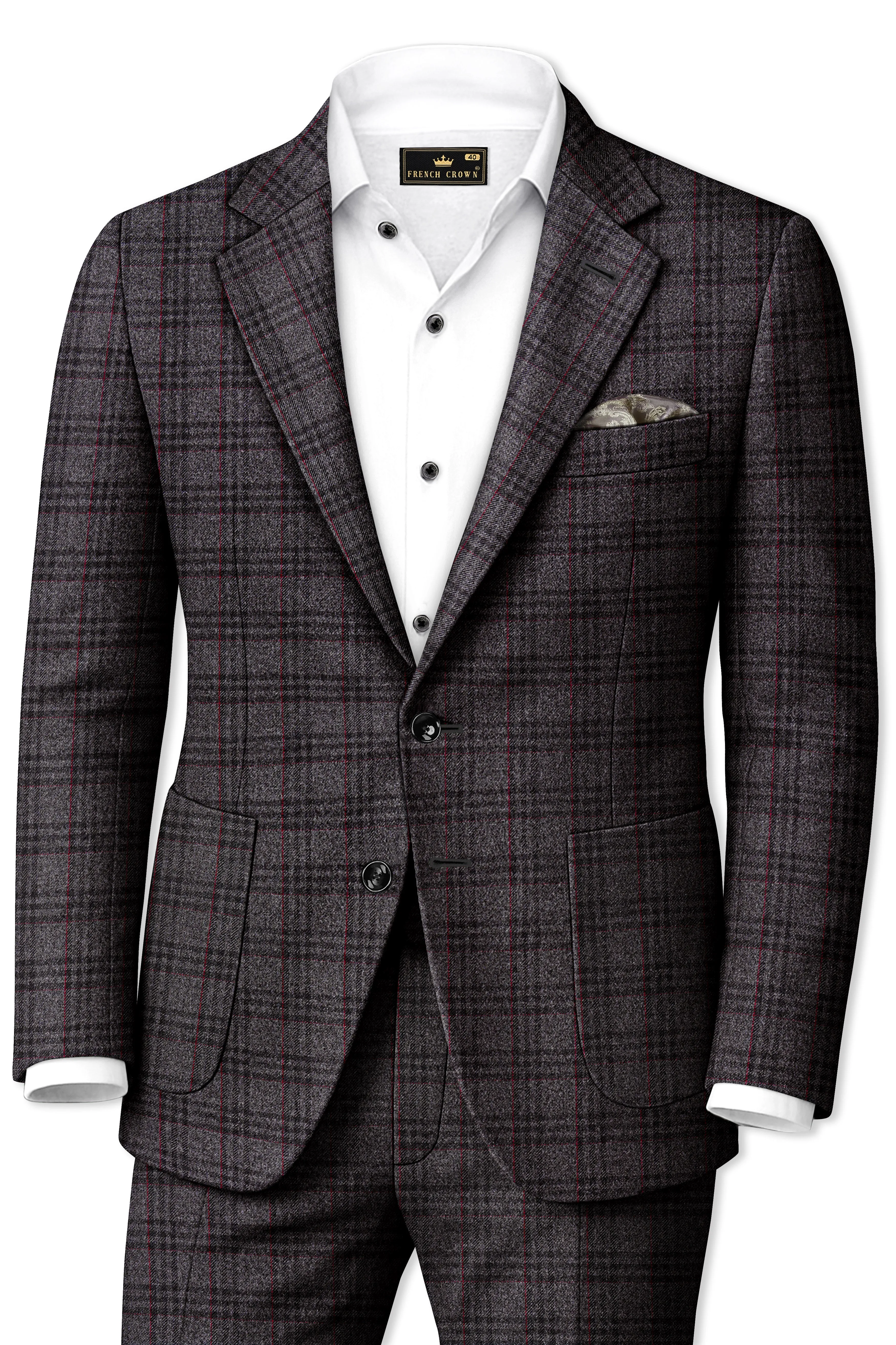 Velours-Ship Gray Plaid Tweed Single Breasted Sports Suits sold by French Crown product image thumbnail 2