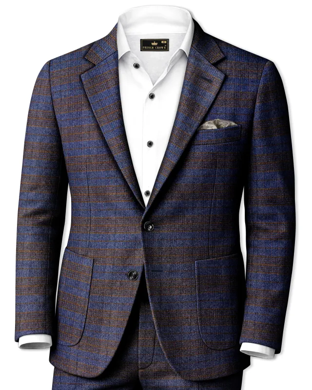 Velourish-Tealish Blue And Tuatara Gray Glen Plaid Tweed Single Breasted Sports Suits made by French Crown