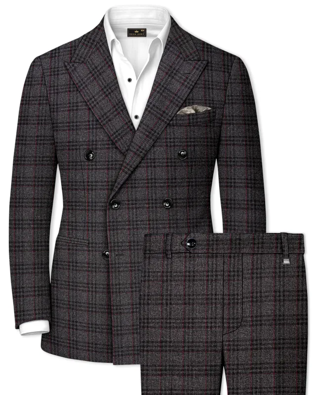 Velours-Ship Gray Plaid Tweed Double Breasted Suits made by French Crown