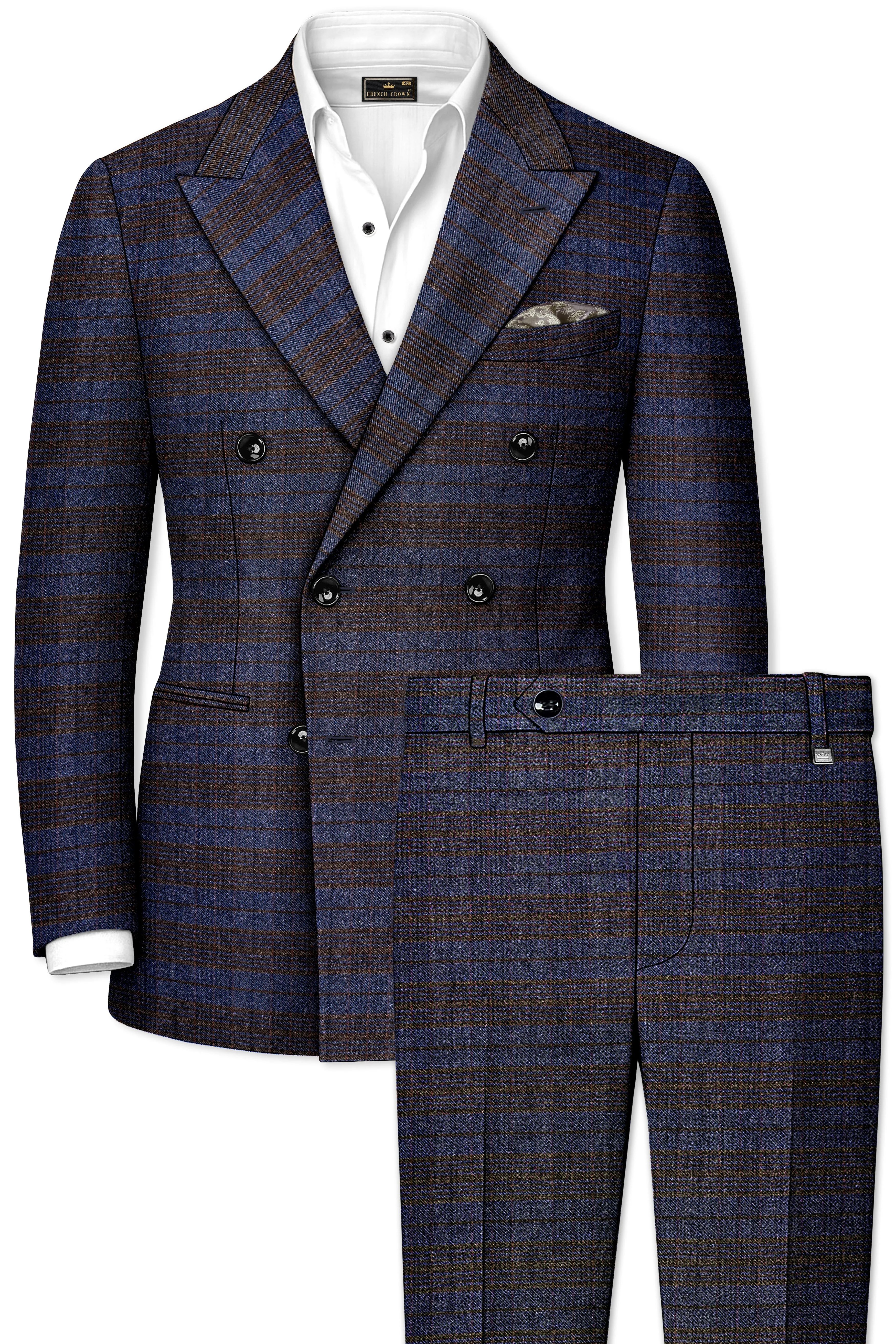Velourish-Tealish Blue And Tuatara Gray Glen Plaid Tweed Double Breasted Suits sold by French Crown product image thumbnail 2