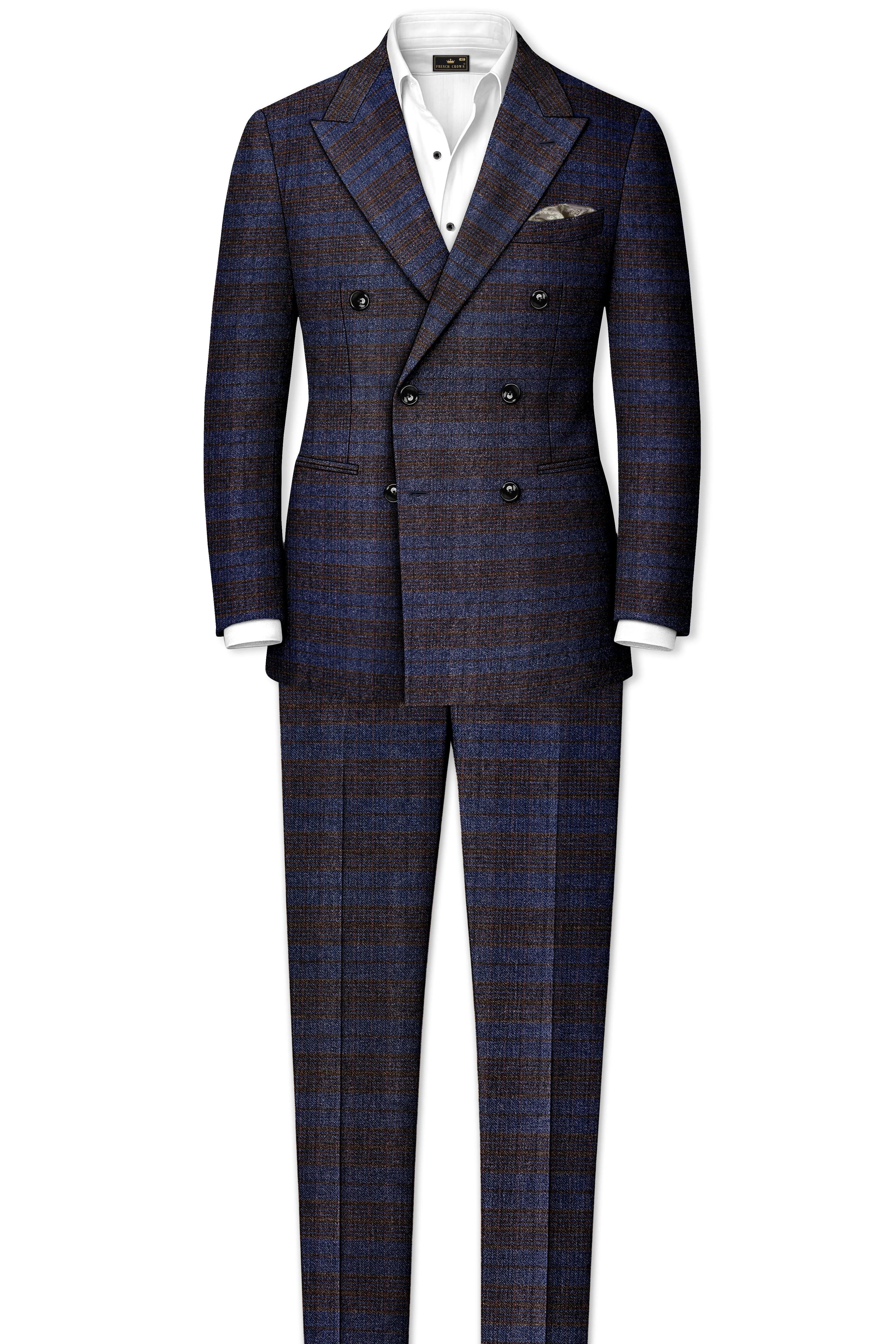 Velourish-Tealish Blue And Tuatara Gray Glen Plaid Tweed Double Breasted Suits sold by French Crown product image thumbnail 4