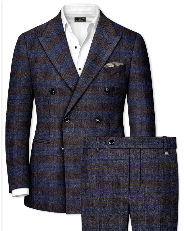 Velourish-Tealish Blue And Tuatara Gray Glen Plaid Tweed Double Breasted Suits made by French Crown