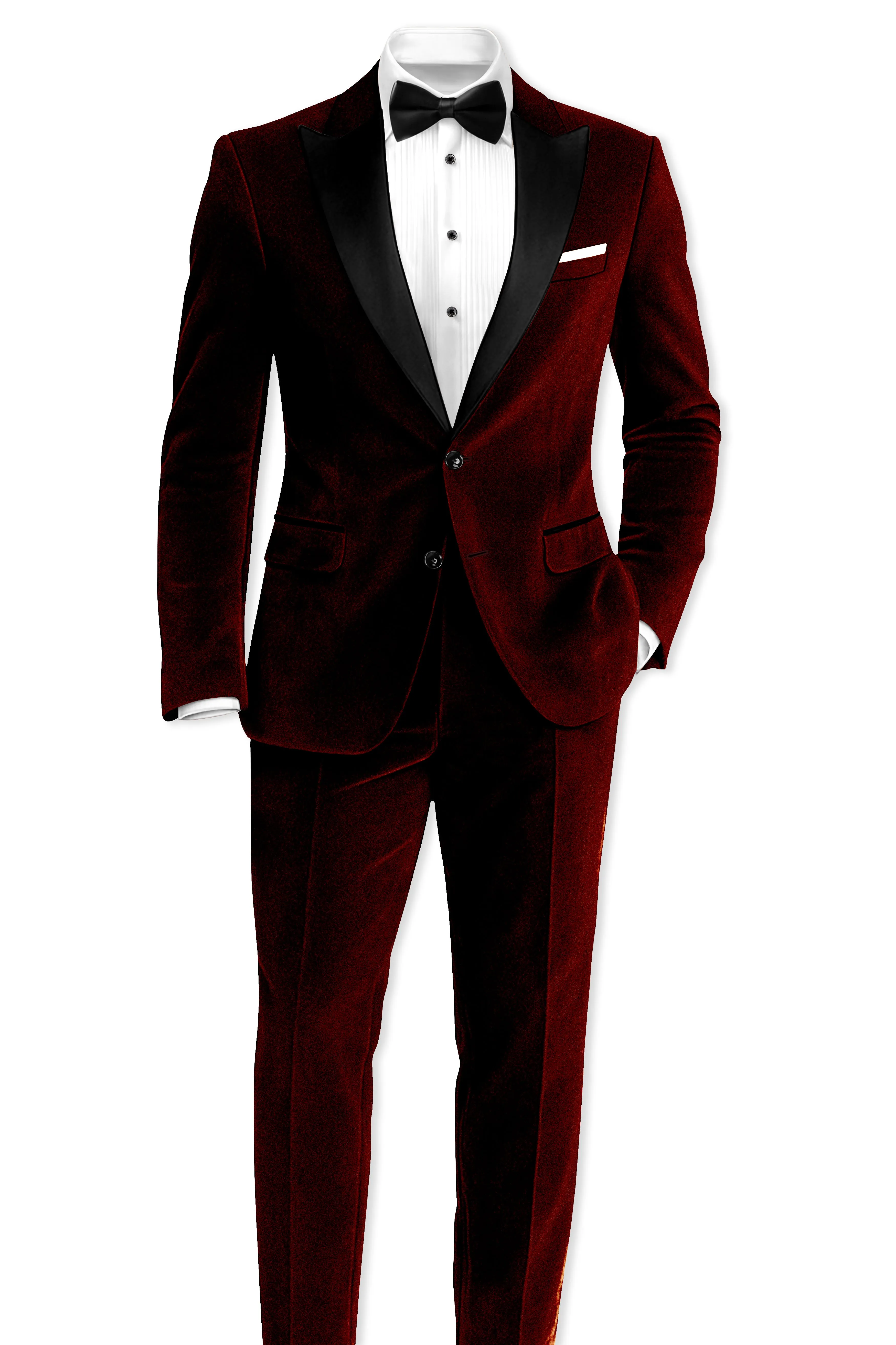 Crimson-Sepia Red Velvet Peak Lapel Tuxedo Suit sold by French Crown product image thumbnail 5