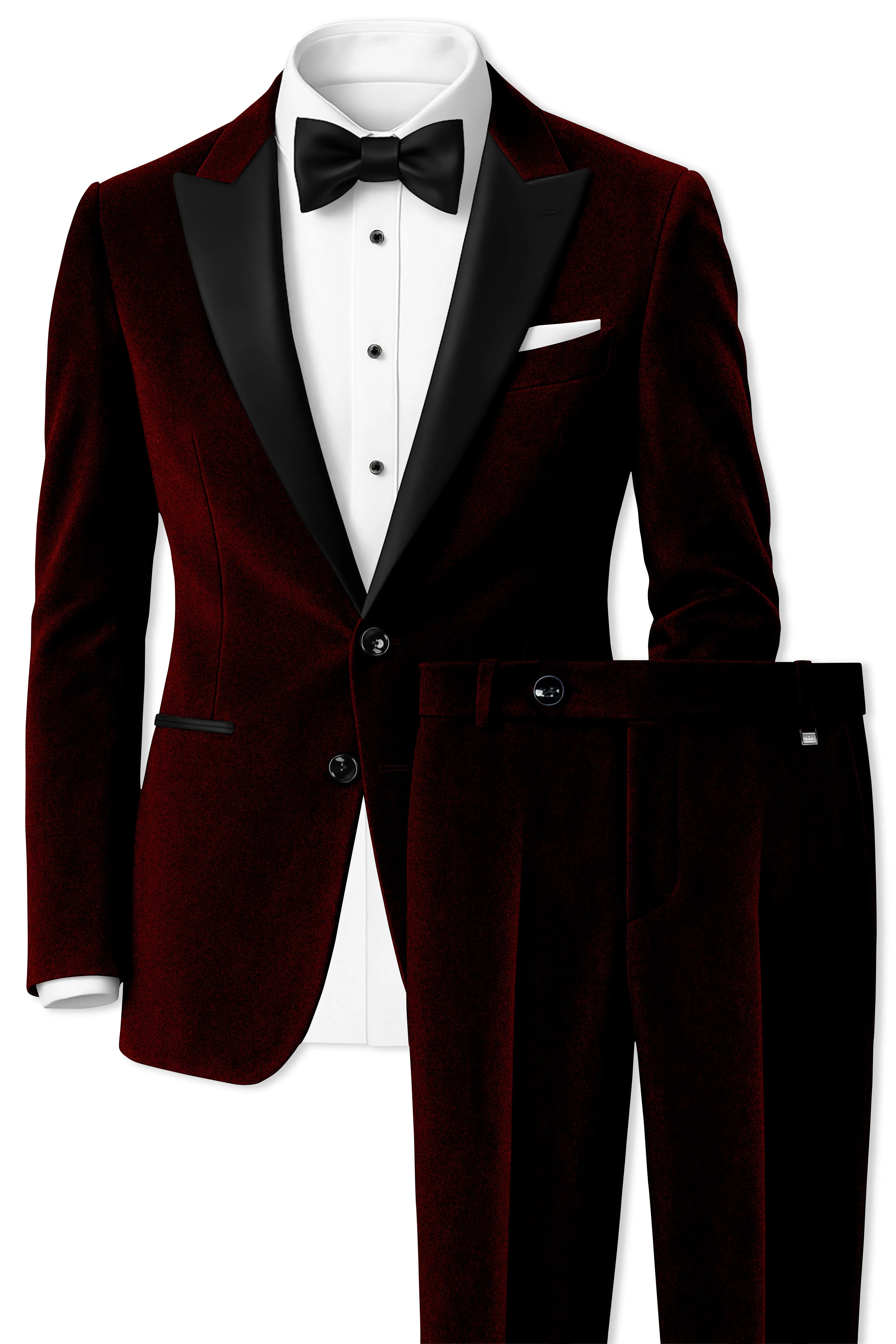 Crimson-Sepia Red Velvet Peak Lapel Tuxedo Suit sold by French Crown product image thumbnail 2