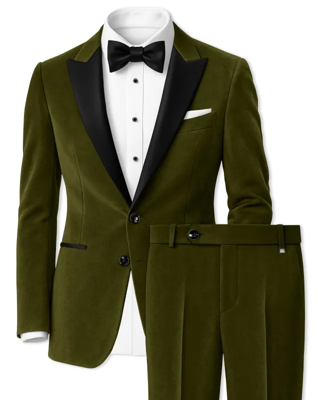 Hunter-Clinker Green Velvet Peak Lapel Tuxedo Suit sold by French Crown