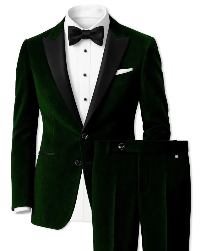Emerald-Sacramento Green Velvet Peak Lapel Tuxedo Suit sold by French Crown