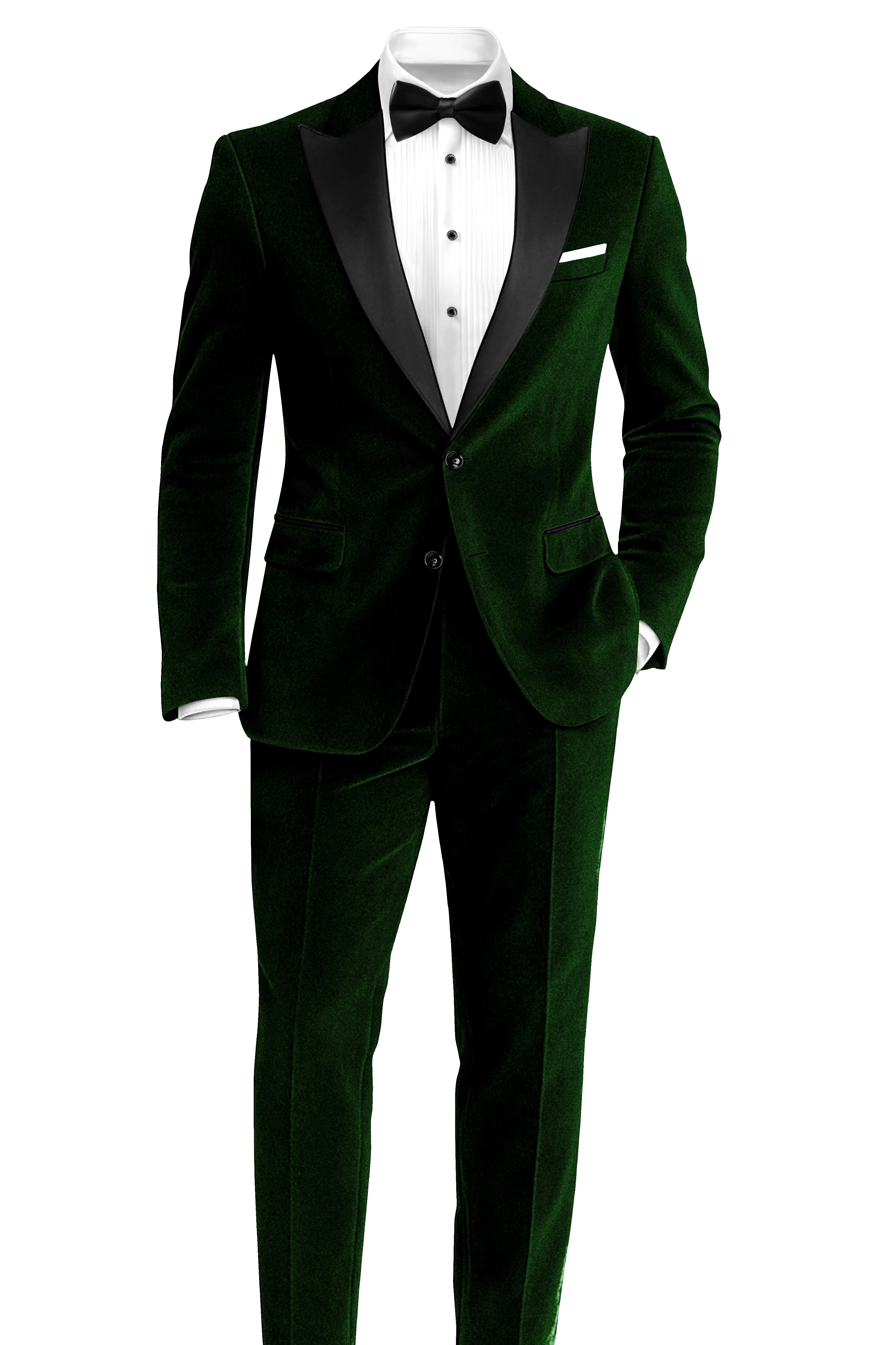 Emerald-Sacramento Green Velvet Peak Lapel Tuxedo Suit sold by French Crown product image thumbnail 5