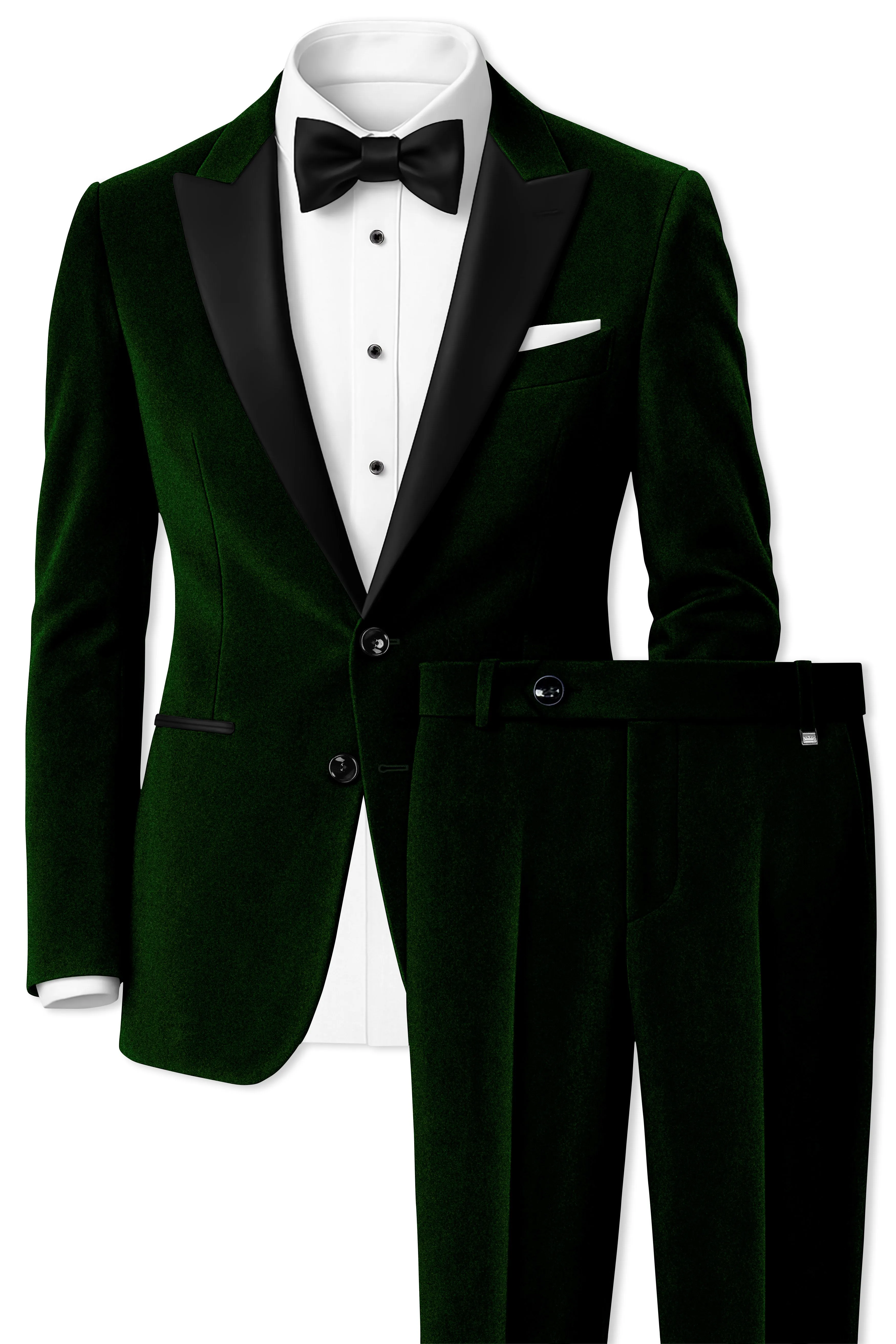 Emerald-Sacramento Green Velvet Peak Lapel Tuxedo Suit sold by French Crown product image thumbnail 2