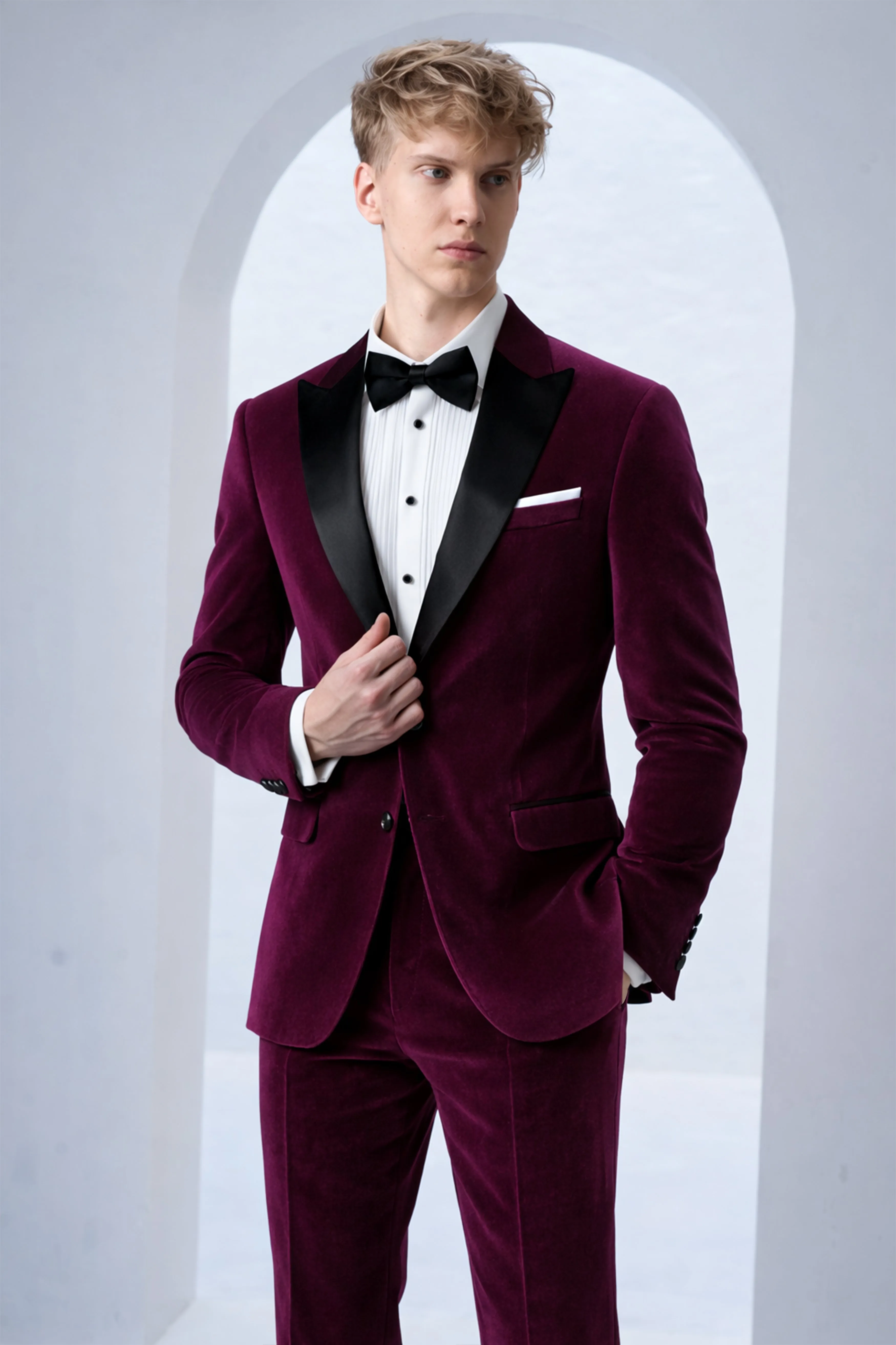 Corale-Tamarind Pink Velvet Peak Lapel Tuxedo Suit sold by French Crown product image thumbnail 4
