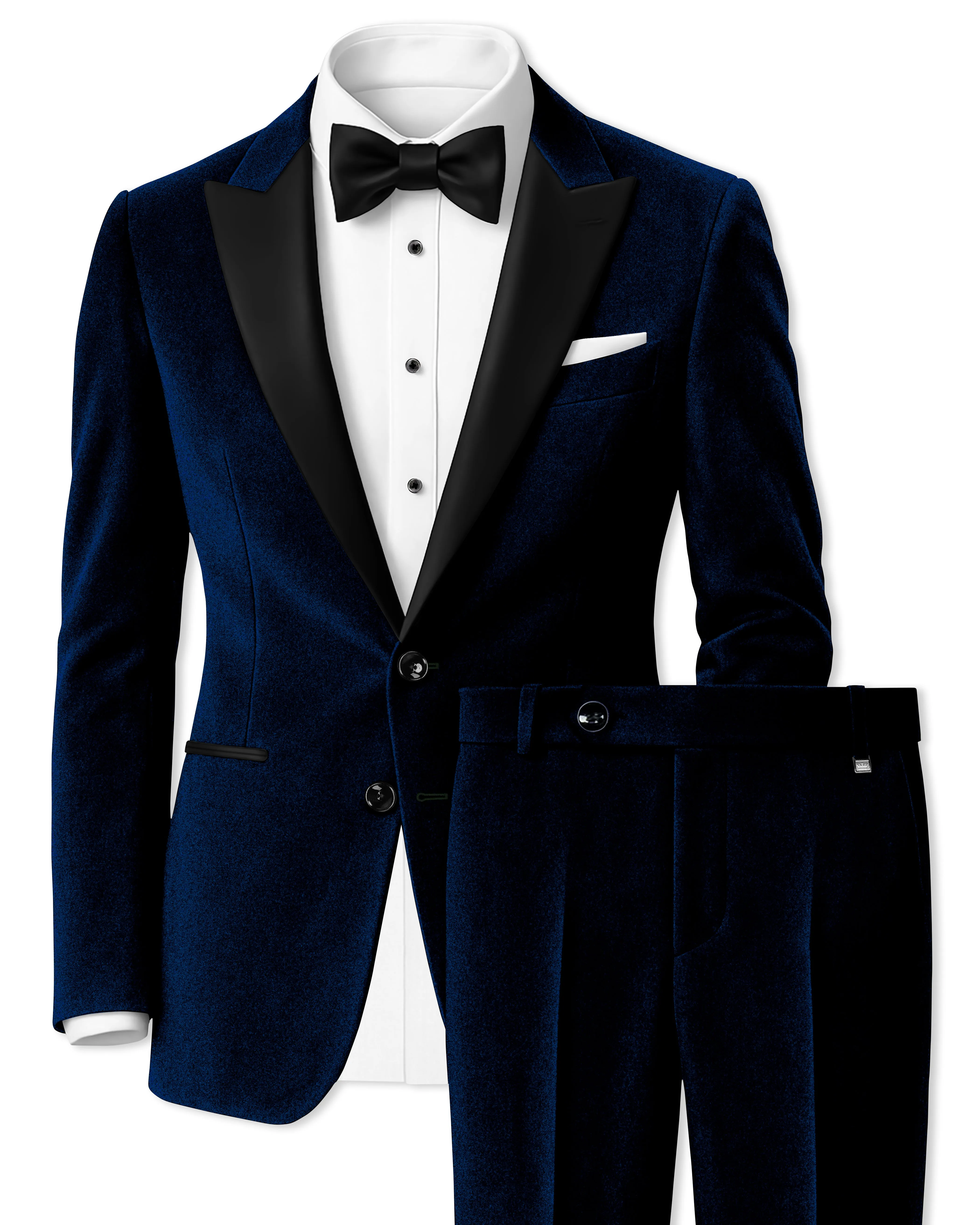 Ashen-Cinder Blue Velvet Peak Lapel Tuxedo Suit sold by French Crown