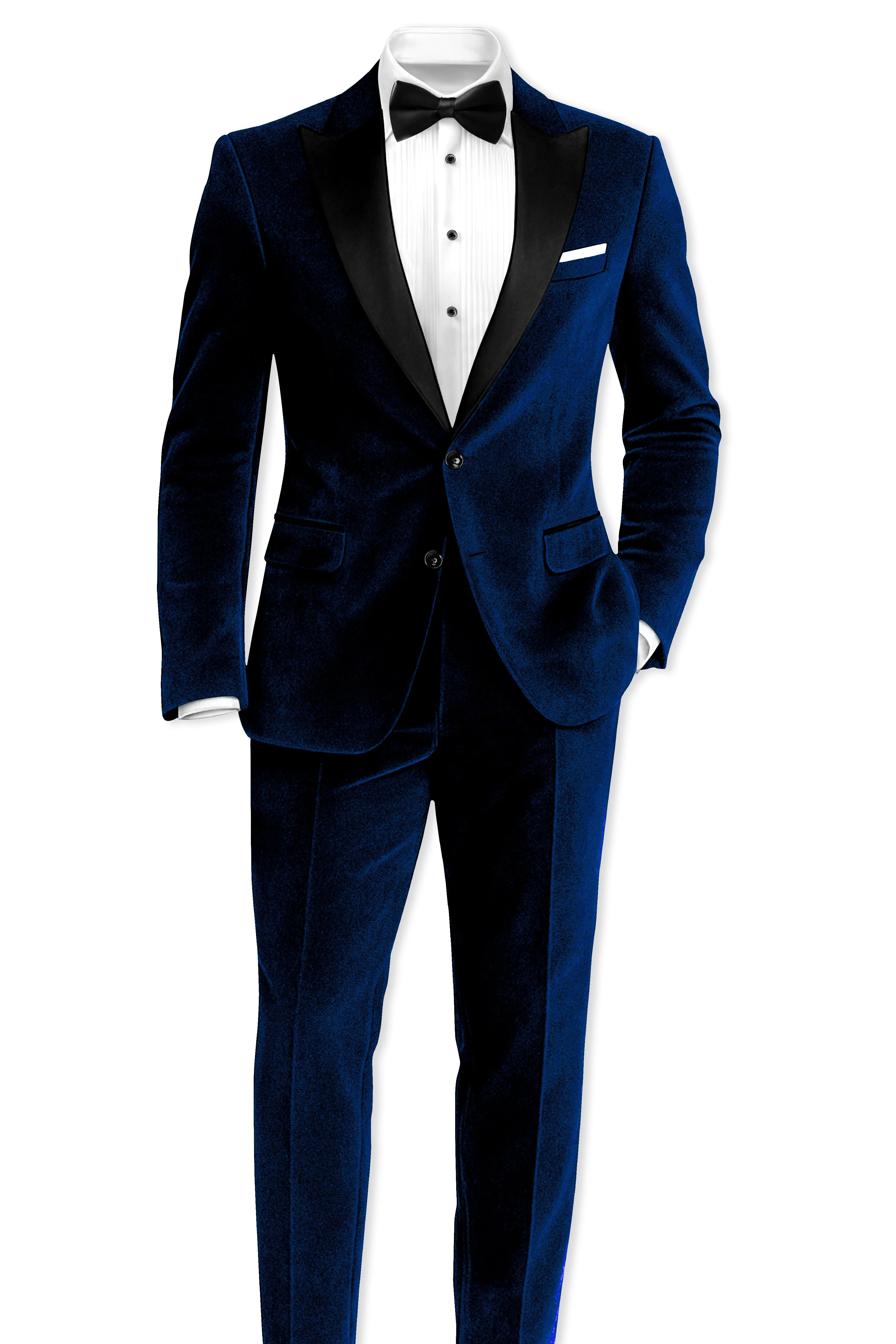 Ashen-Cinder Blue Velvet Peak Lapel Tuxedo Suit sold by French Crown product image thumbnail 5