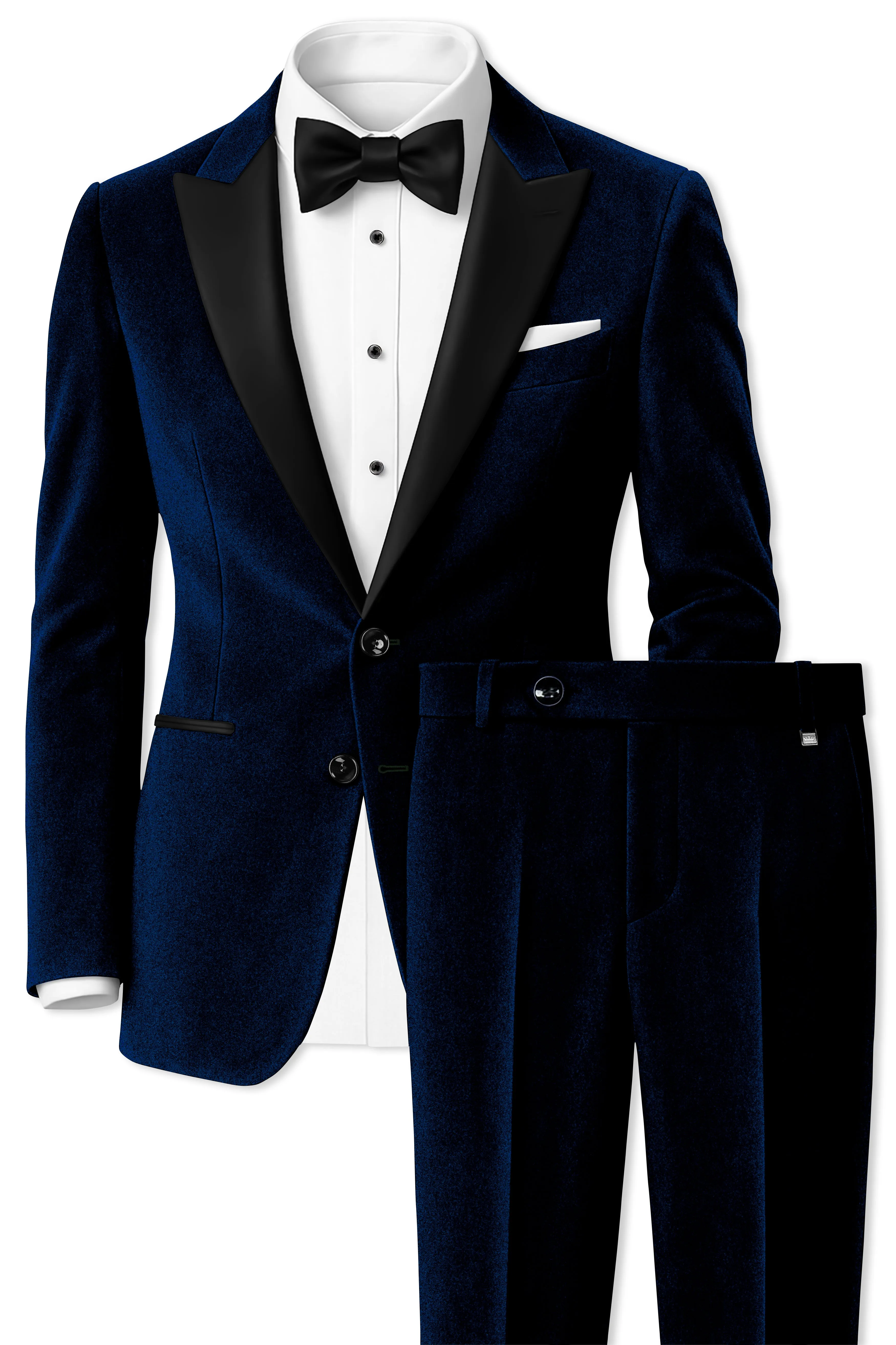 Ashen-Cinder Blue Velvet Peak Lapel Tuxedo Suit sold by French Crown product image thumbnail 2
