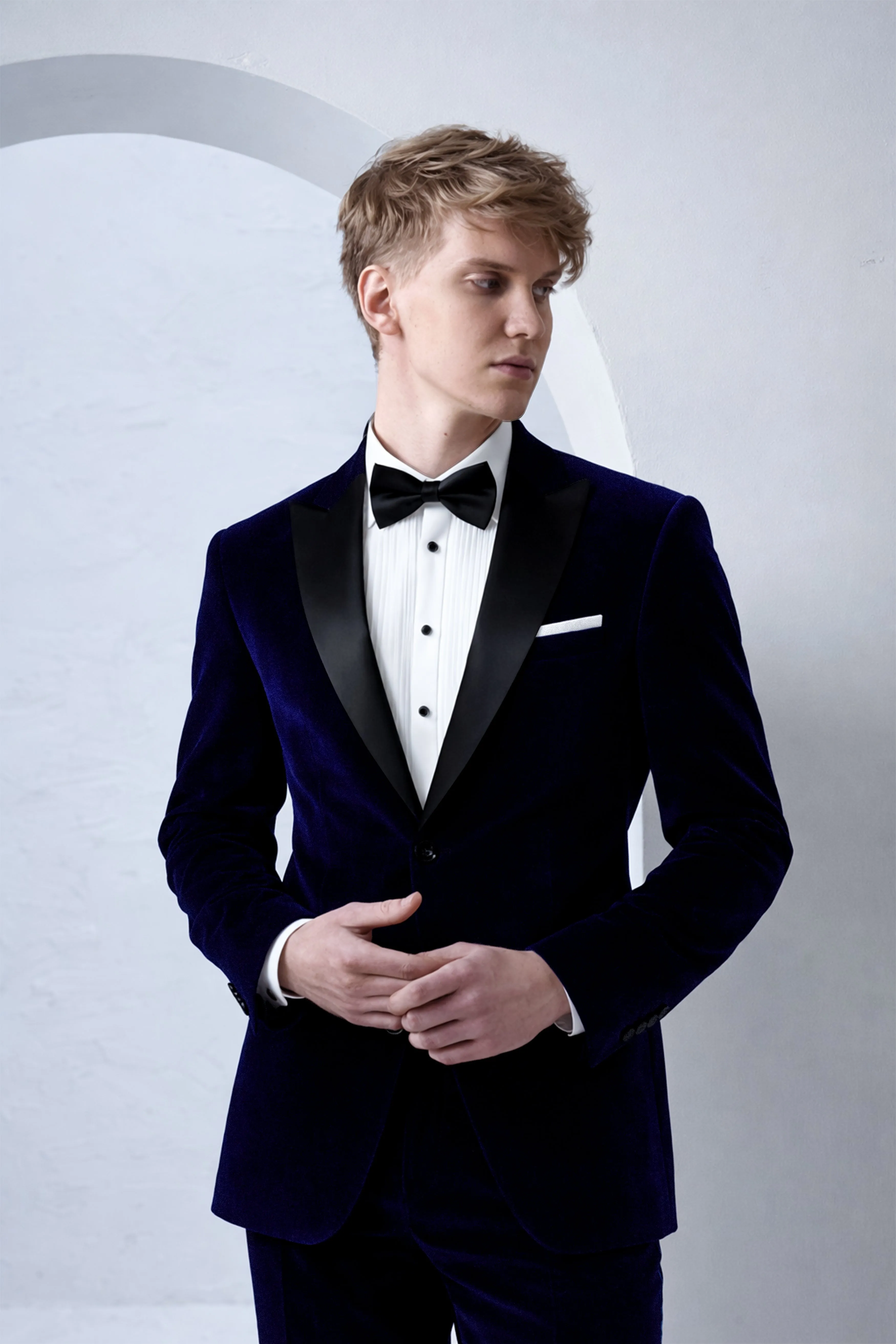 Aether-Stratos Blue Velvet Peak Lapel Tuxedo Suit sold by French Crown product image thumbnail 4