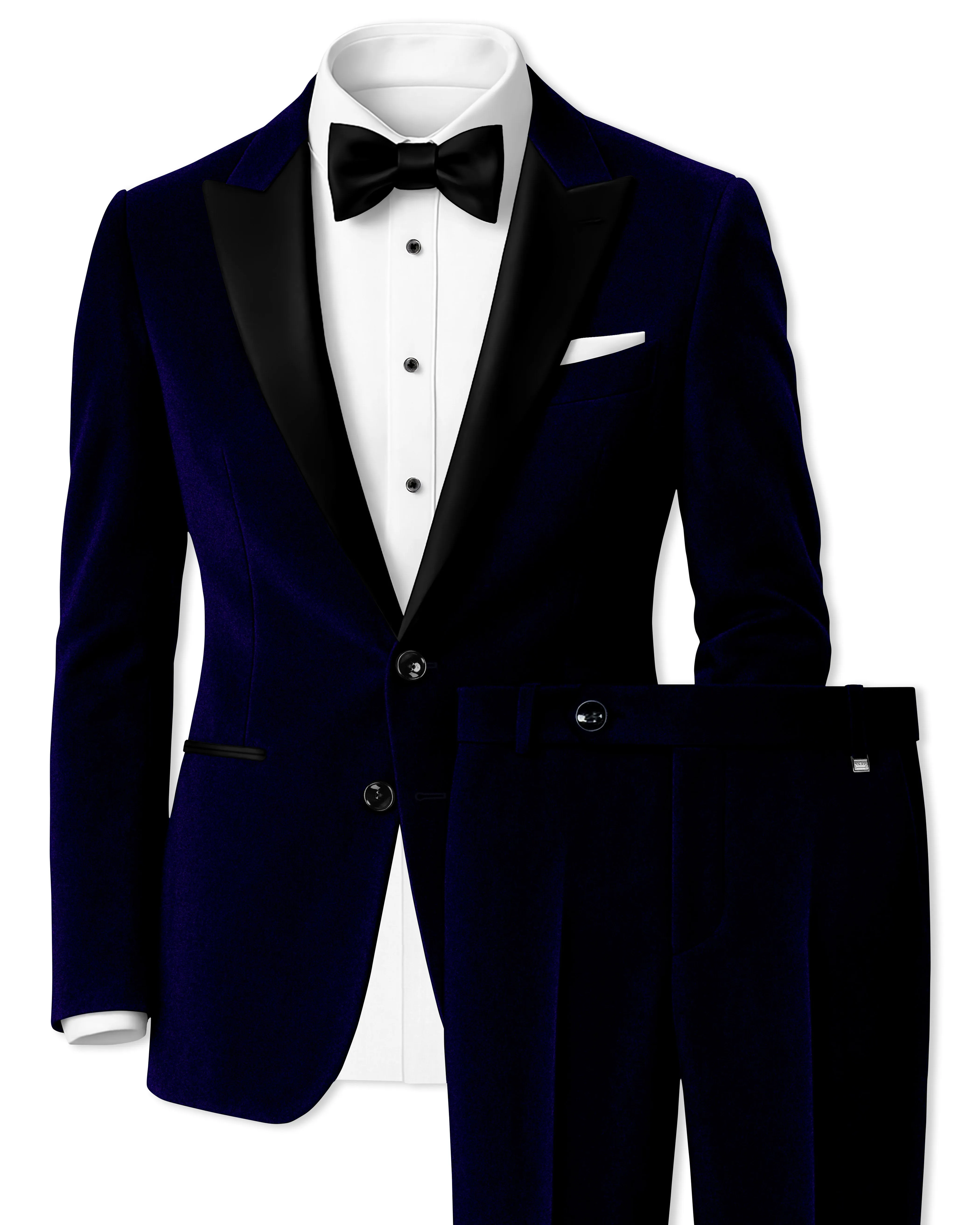 Aether-Stratos Blue Velvet Peak Lapel Tuxedo Suit sold by French Crown
