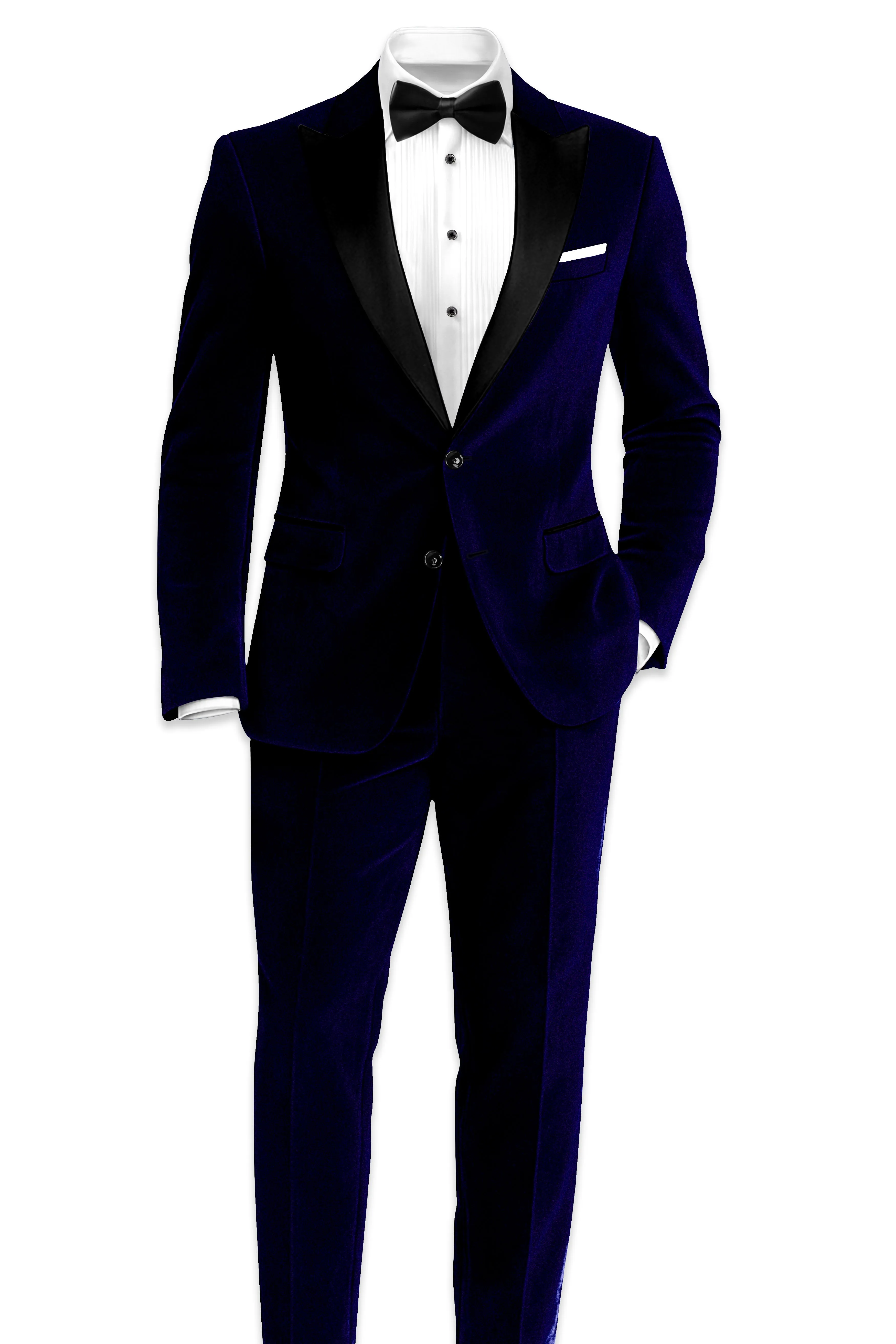 Aether-Stratos Blue Velvet Peak Lapel Tuxedo Suit sold by French Crown product image thumbnail 5