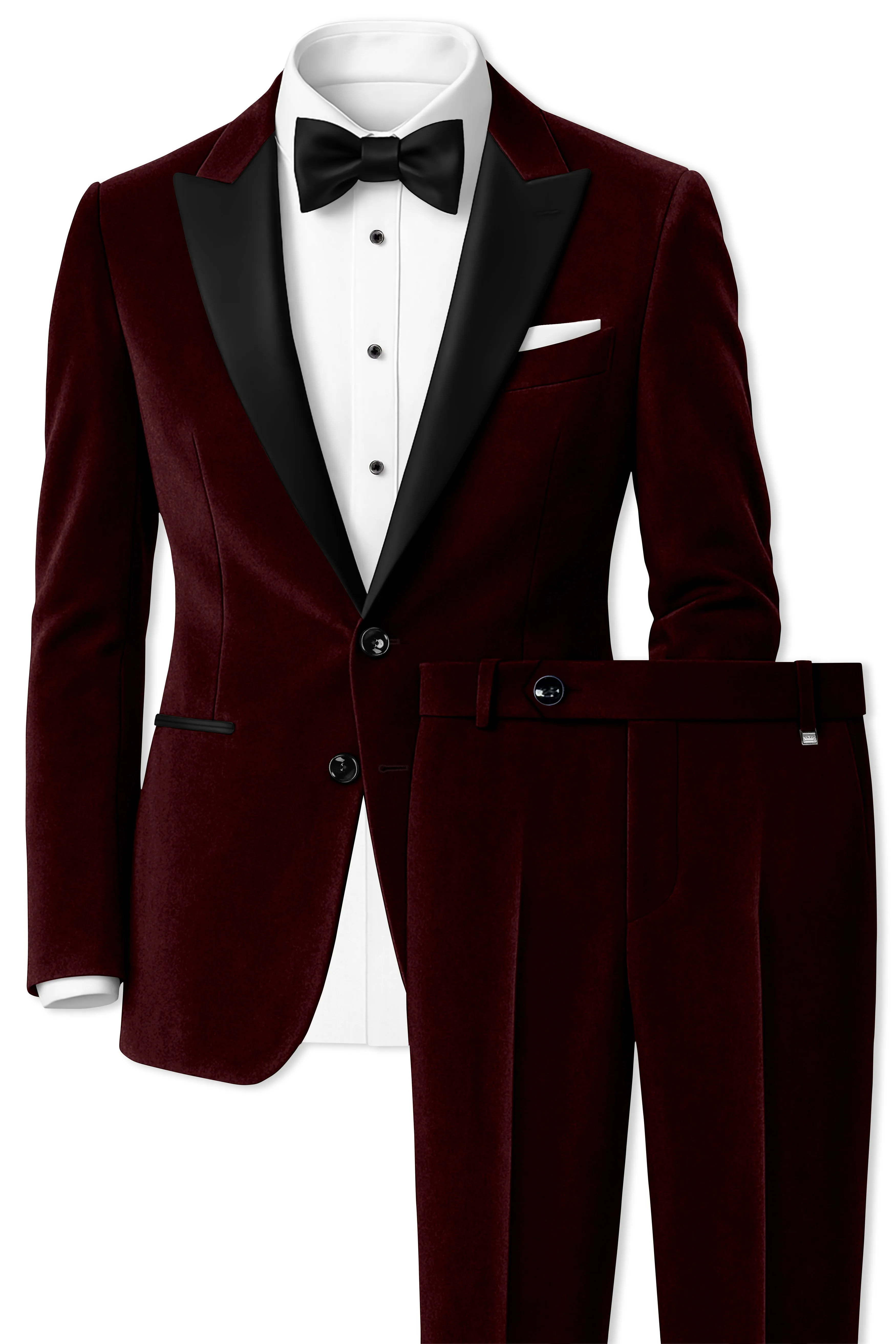 Heritage-Creole Maroon Velvet Peak Lapel Tuxedo Suit sold by French Crown product image thumbnail 2