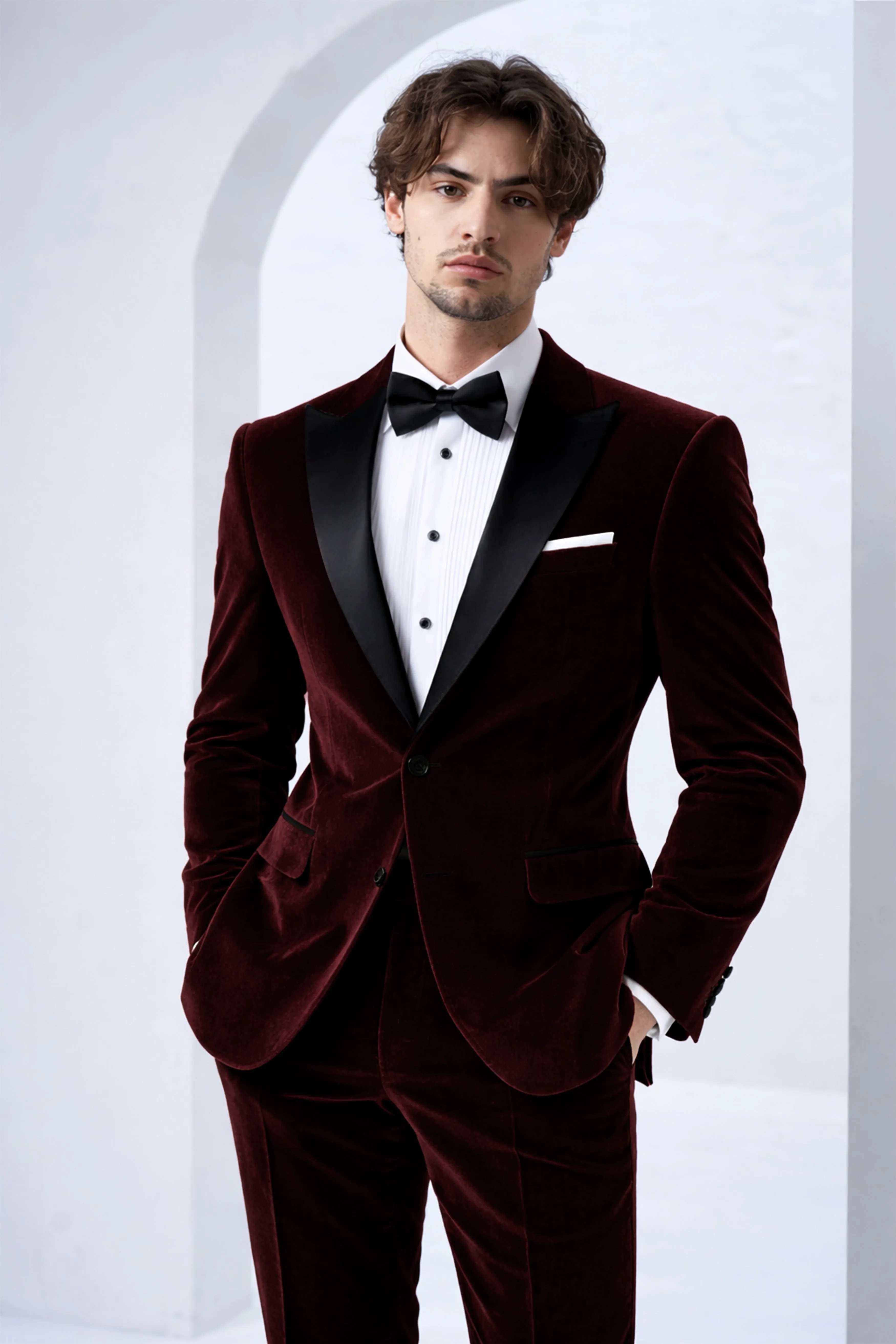 Heritage-Creole Maroon Velvet Peak Lapel Tuxedo Suit sold by French Crown product image thumbnail 4