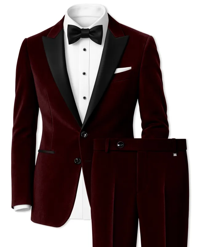 Heritage-Creole Maroon Velvet Peak Lapel Tuxedo Suit sold by French Crown