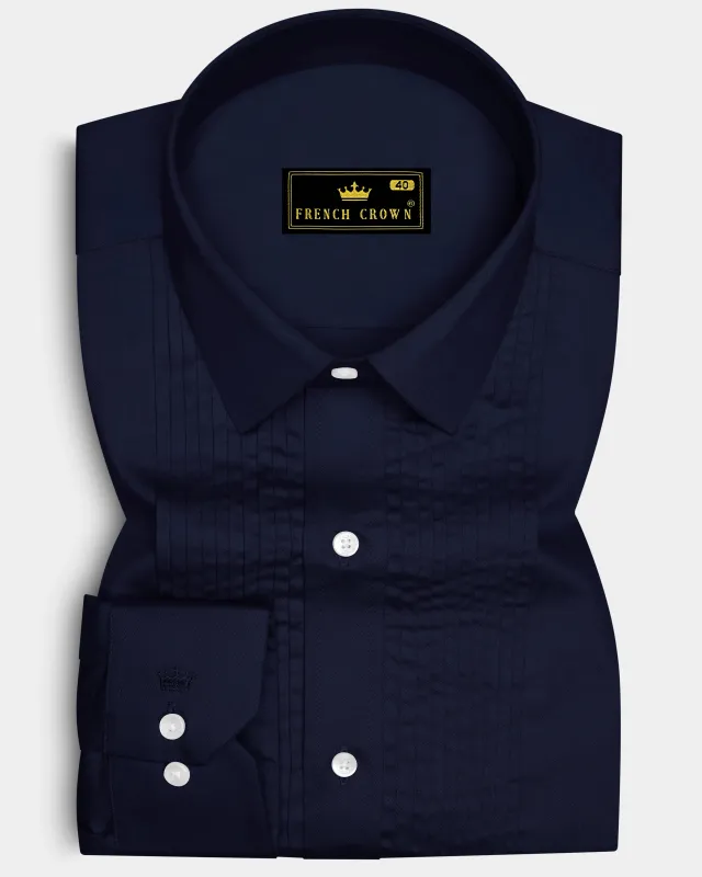 Celesto-Mirage Blue Subtle Sheen Super Soft Premium Cotton Tuxedo Dress Shirt sold by French Crown