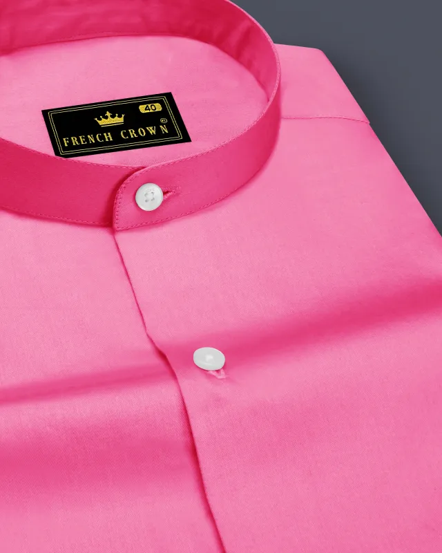 Blushoro-Thulian Pink Subtle Sheen Super Soft Premium Cotton Mandarin Dress Shirt sold by French Crown