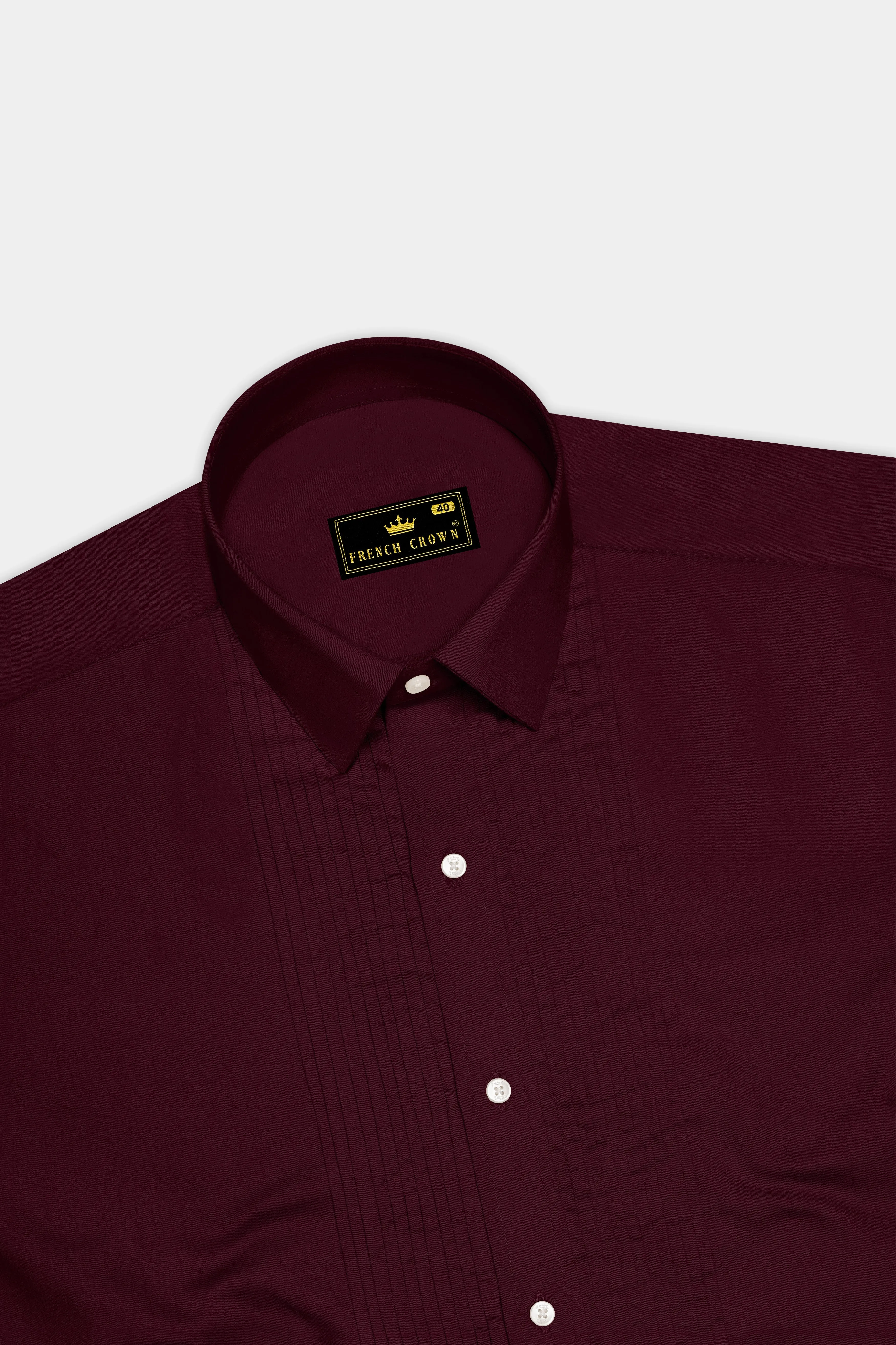 Regalis-Aubergine Maroon Subtle Sheen Super Soft Premium Cotton Tuxedo Dress Shirt sold by French Crown product image thumbnail 5