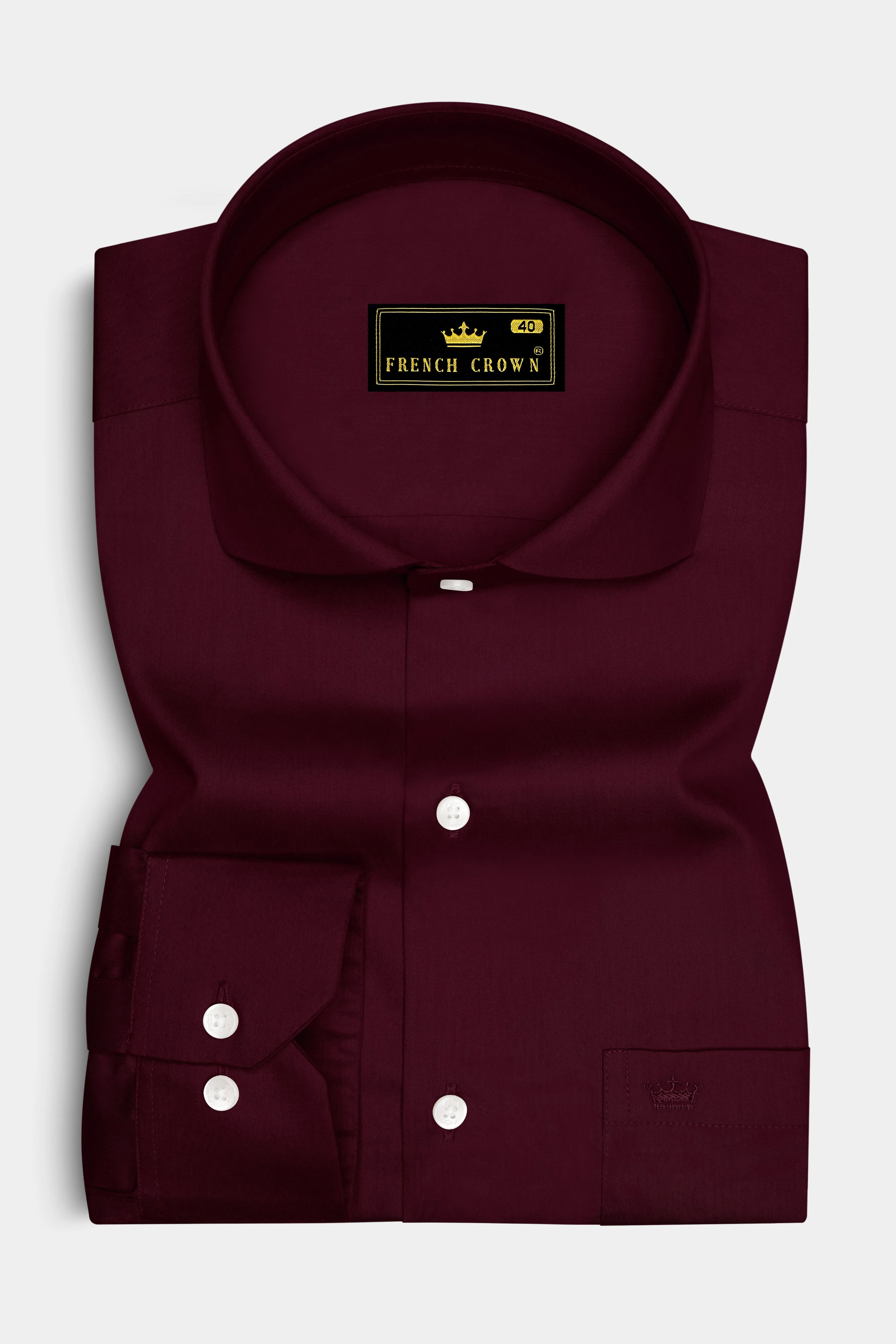 Regalis-Aubergine Maroon Subtle Sheen Super Soft Premium Cotton Cut Away Collar Dress Shirt sold by French Crown product image thumbnail 4