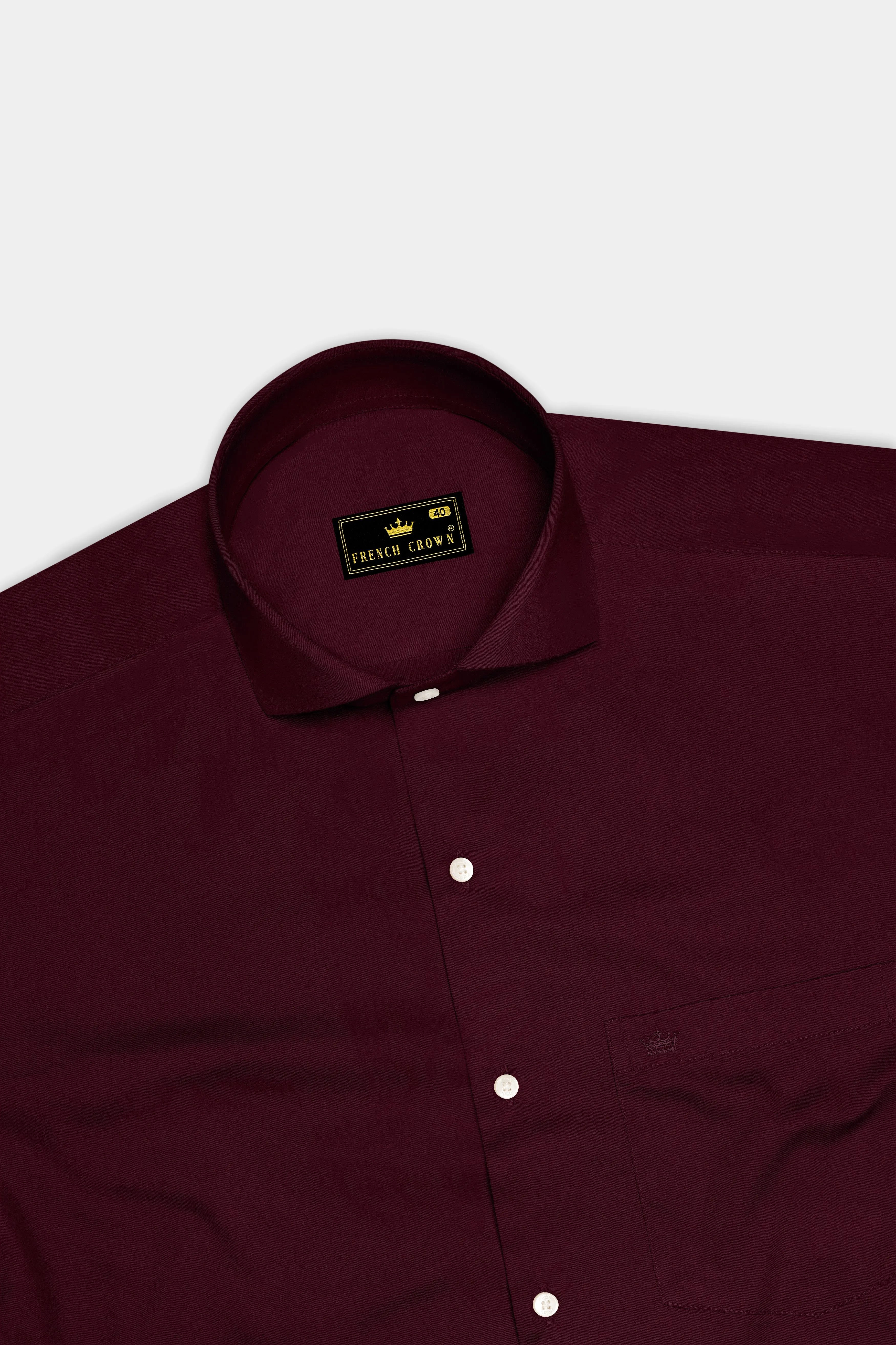 Regalis-Aubergine Maroon Subtle Sheen Super Soft Premium Cotton Cut Away Collar Dress Shirt sold by French Crown product image thumbnail 5