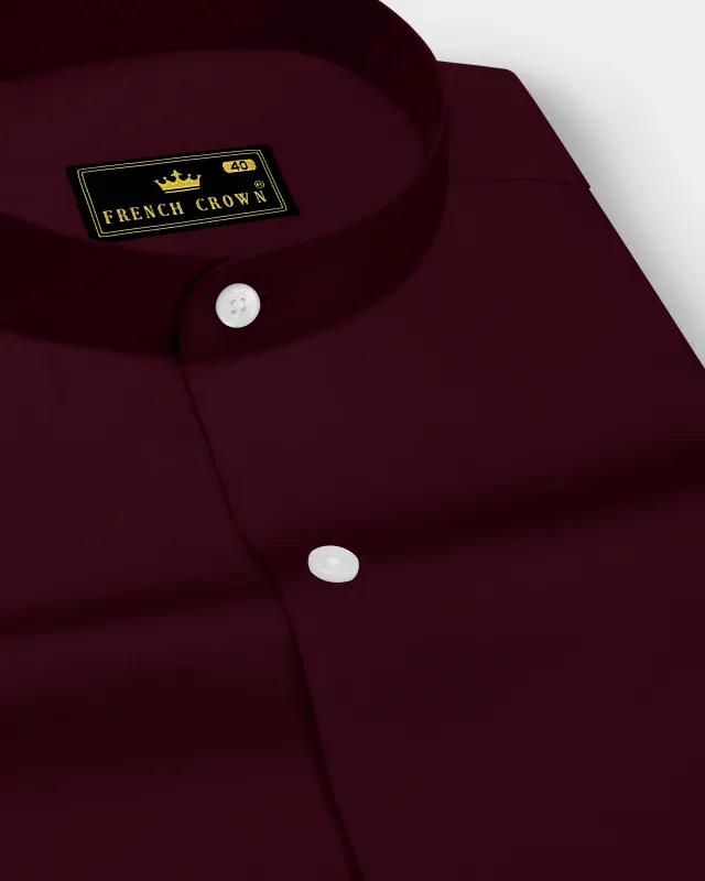 Regalis-Aubergine Maroon Subtle Sheen Super Soft Premium Cotton Mandarin Dress Shirt sold by French Crown