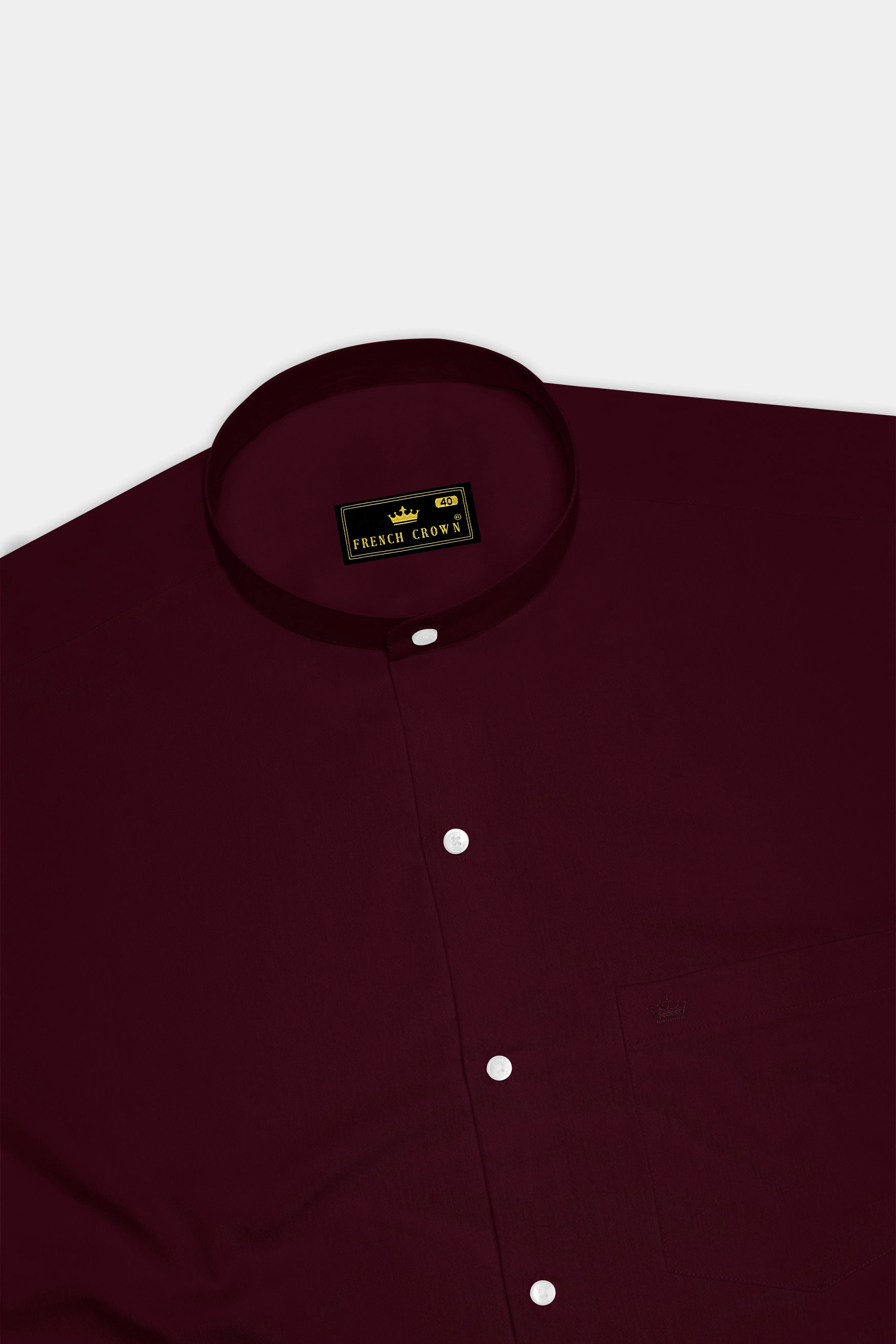Regalis-Aubergine Maroon Subtle Sheen Super Soft Premium Cotton Mandarin Dress Shirt sold by French Crown product image thumbnail 5